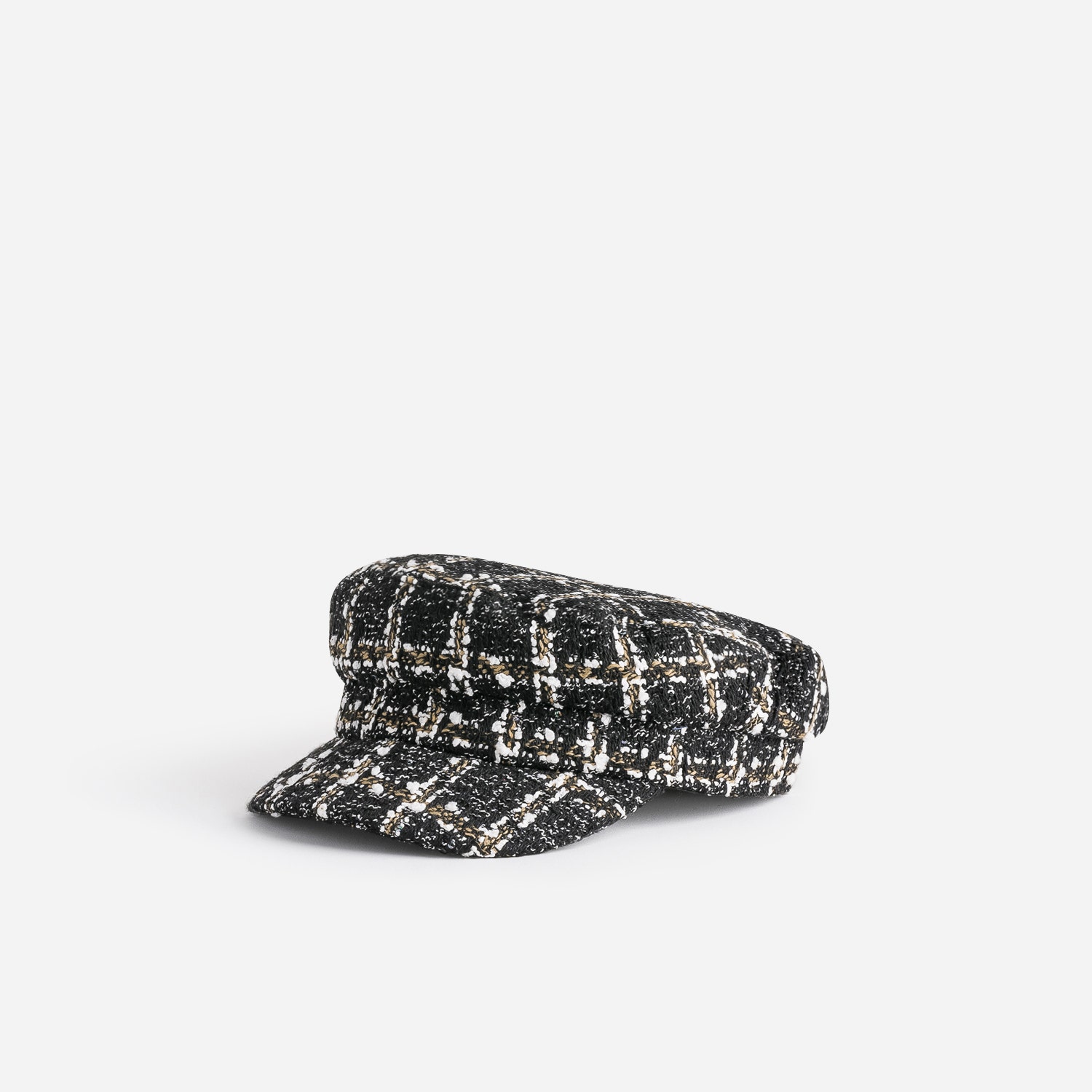 Casquette de marin TEXTO noire tweed à carreaux