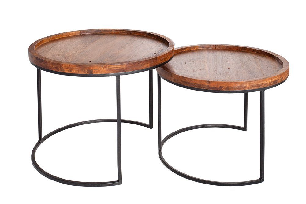riess-ambiente Beistelltisch ELEMENTS Ø55cm natur / schwarz (Set, 2-St), Akazie-Massivholz · rund · Metall-Gestell · Wohnzimmer · Industrial