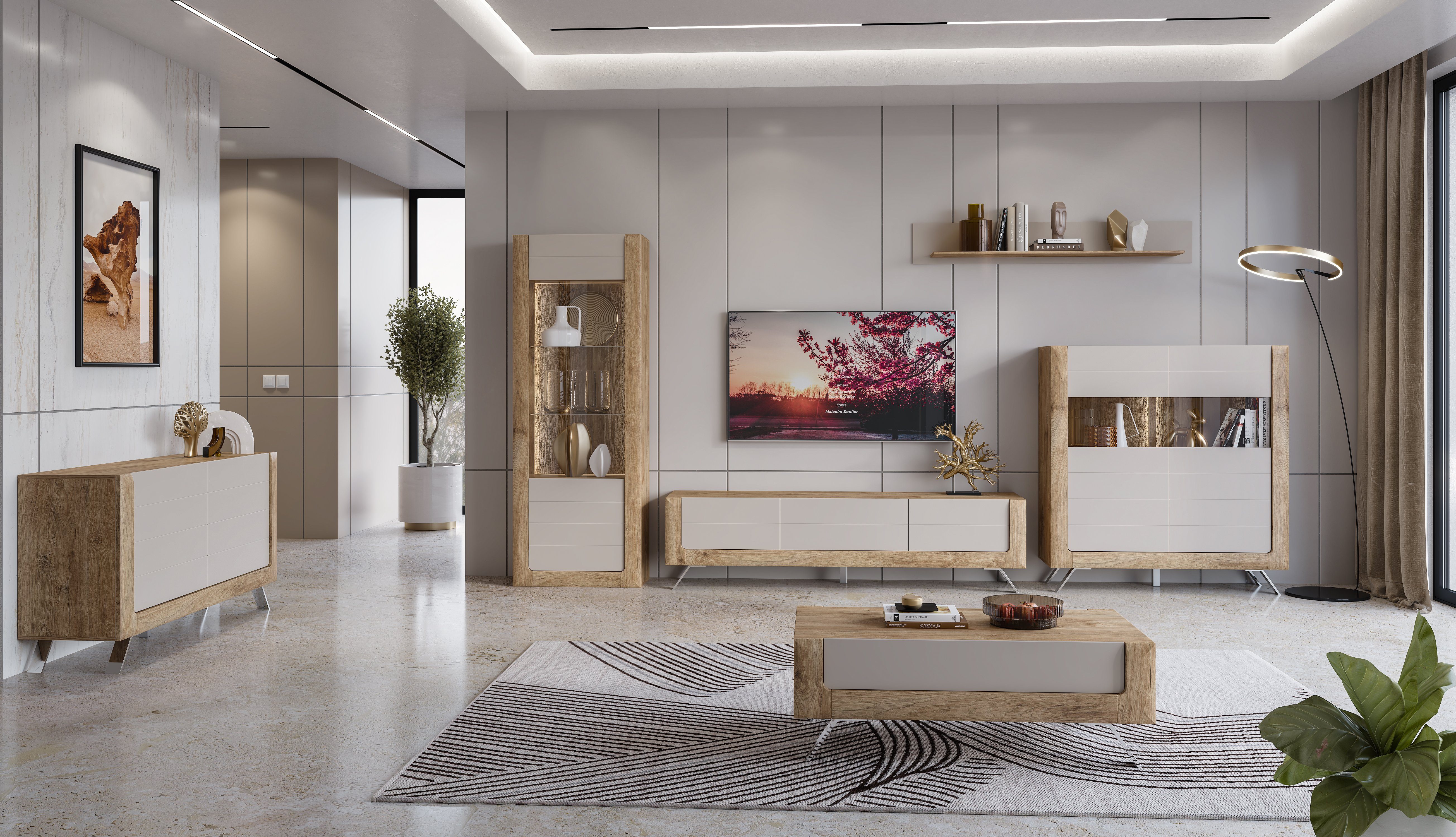 Leonique Highboard Kasai, Höhe 136,5 cm, 2 Türen mit Glaseinsatz