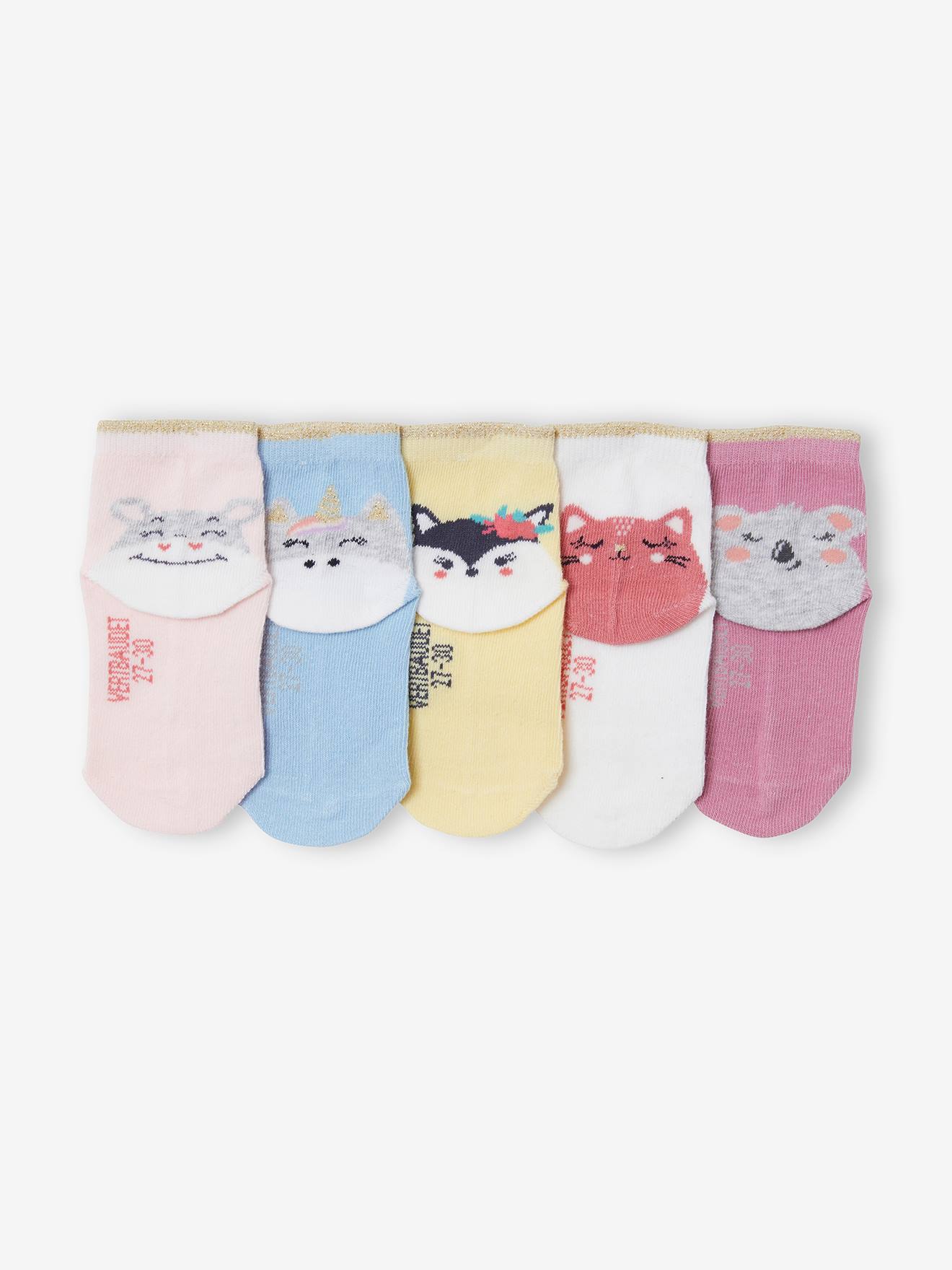 Lot de 5 paires de mi-chaussettes animaux lot rose clair