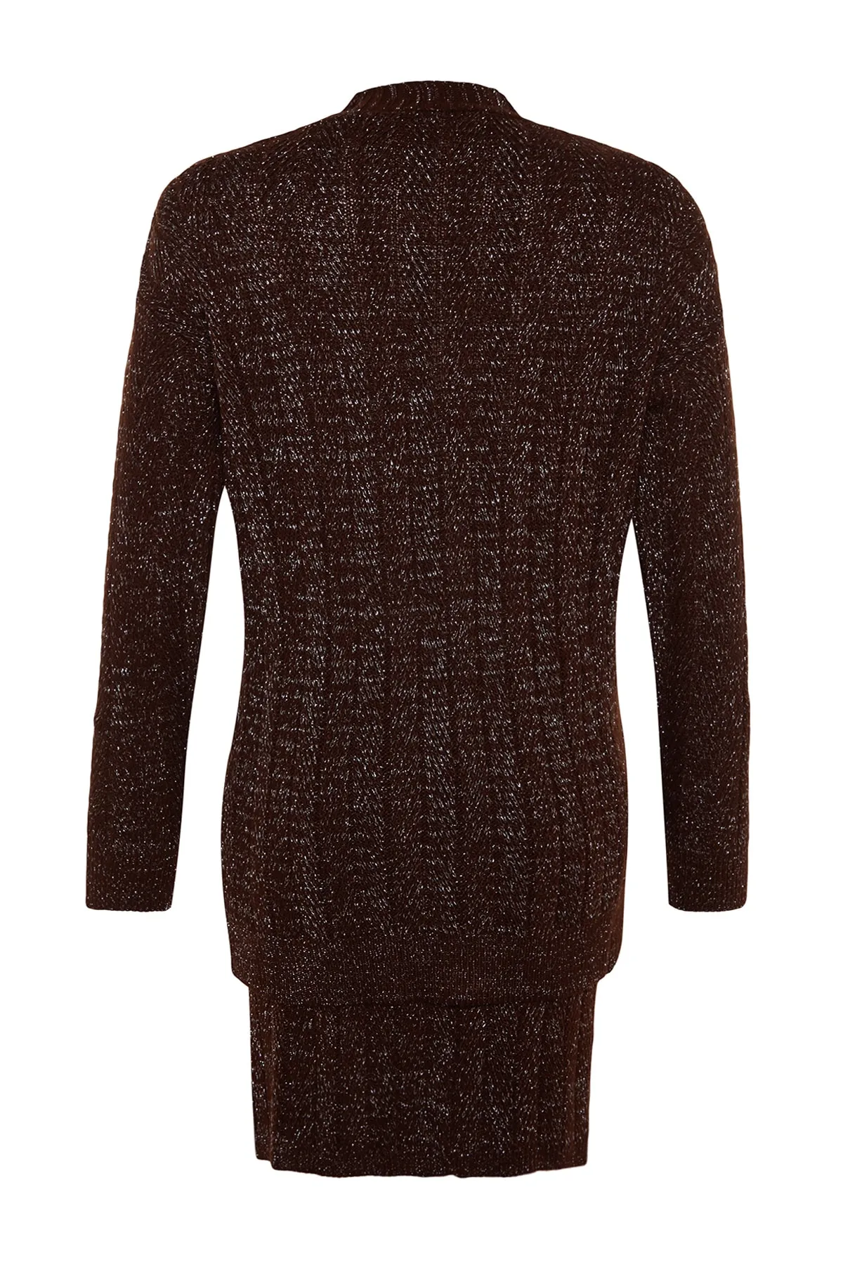Trendyol Collection  Braunes Glitzer-Set aus Strickoberteil und -unterteil im Cardigan-Stil TWOAW24AU00090