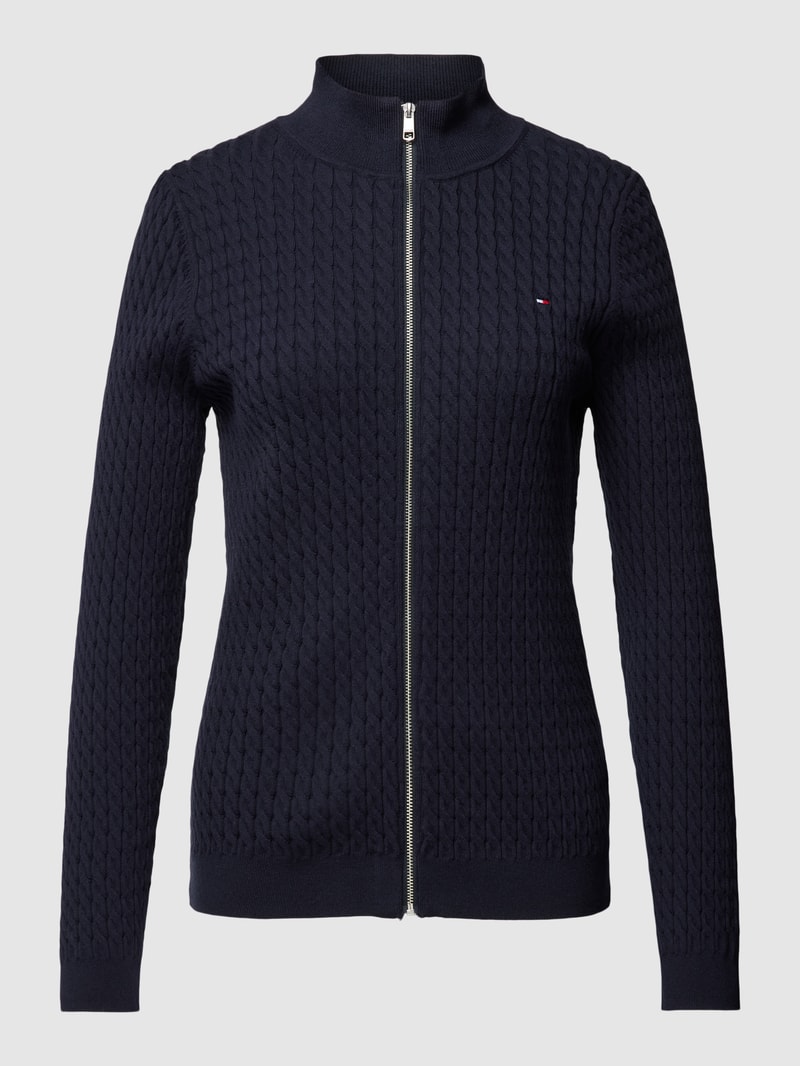 Strickjacke mit Stehkragen in marineblau