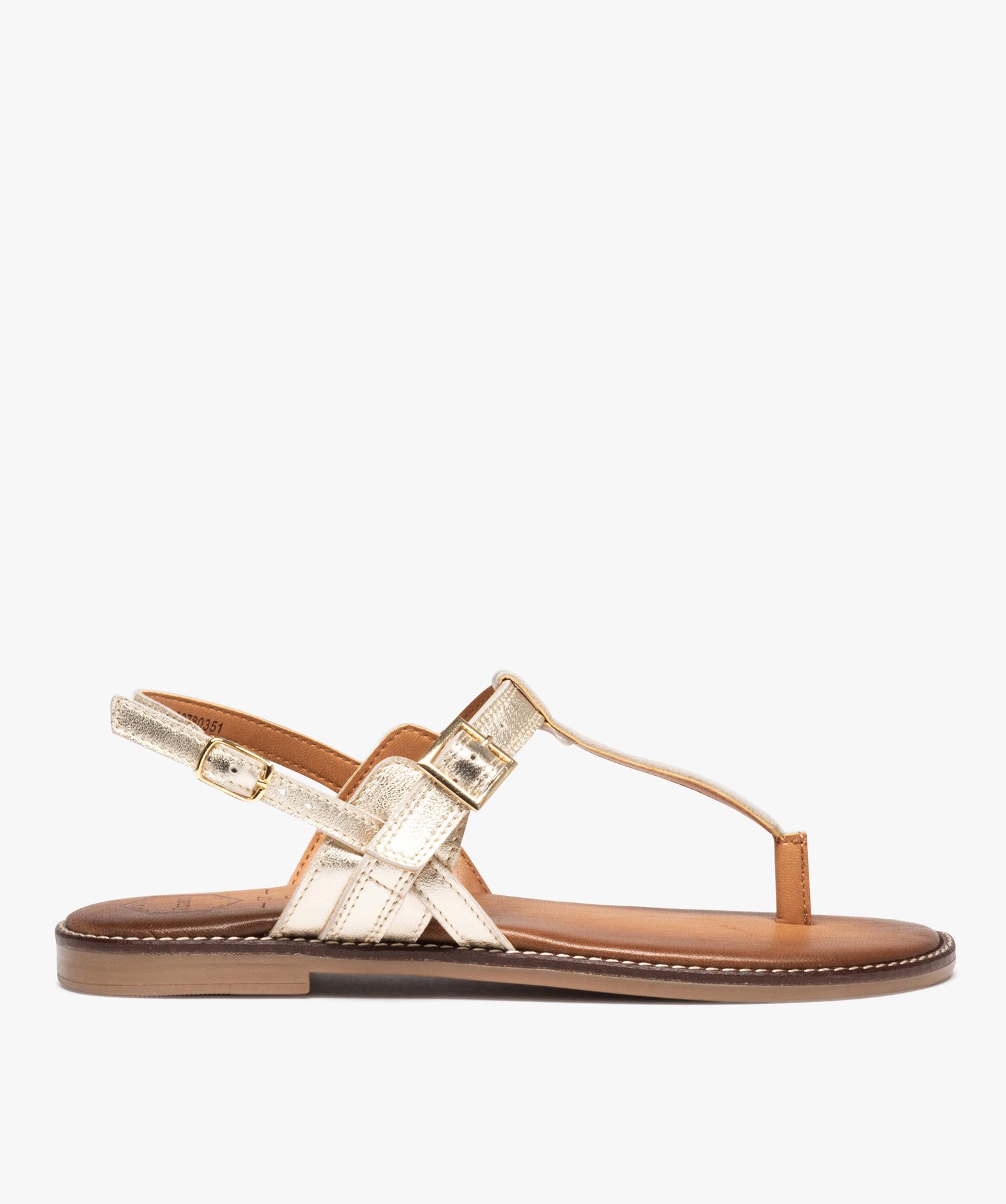 Sandales femme unies en cuir avec double brides à boucle - ... or | GEMO