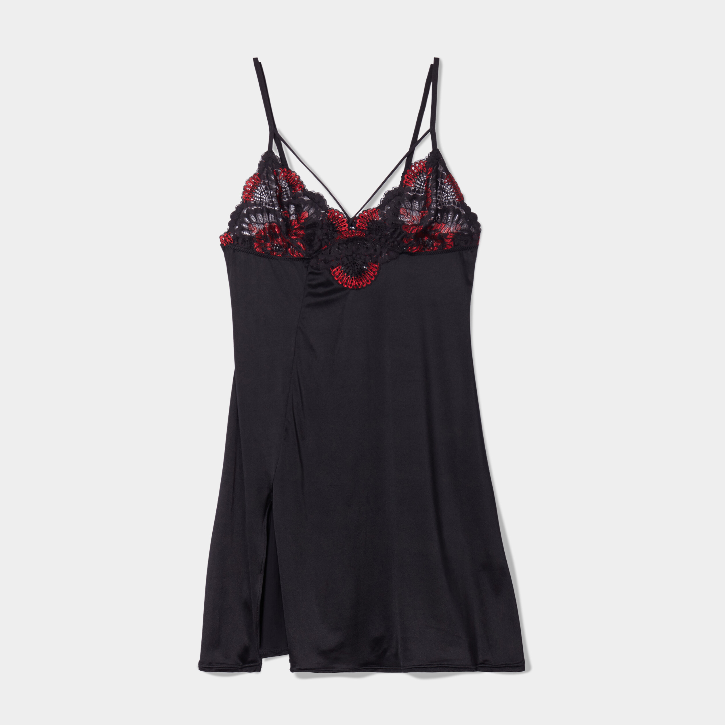Nuisette fendue avec dentelle noir femme | La Halle
