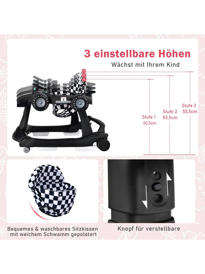 COSTWAY 4 in 1 Lauflernwagen in Schwarz günstig kaufen 75 cm