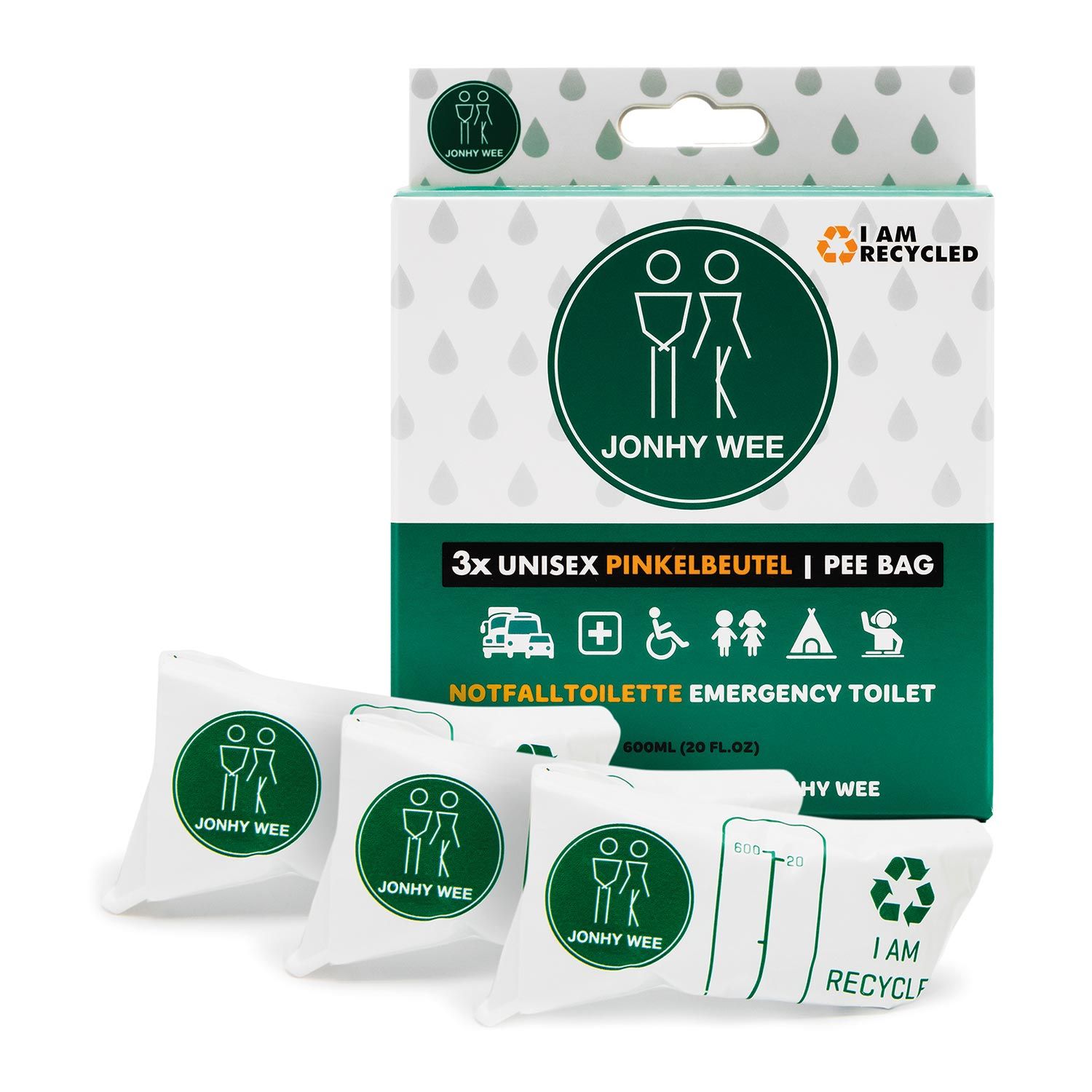 Notfalltoilette - 3x600ml Pinkelbeutel