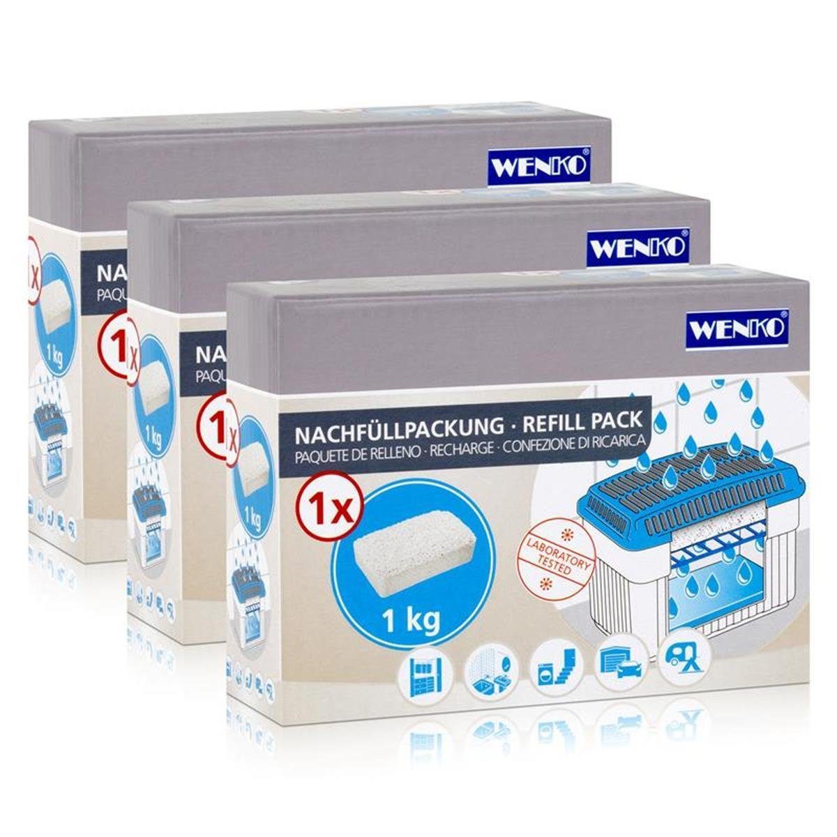 WENKO Luftentfeuchter 3x Wenko Nachfüllpackung Feuchtigkeitskiller Raum-Entfeuchter, 1kg Gra