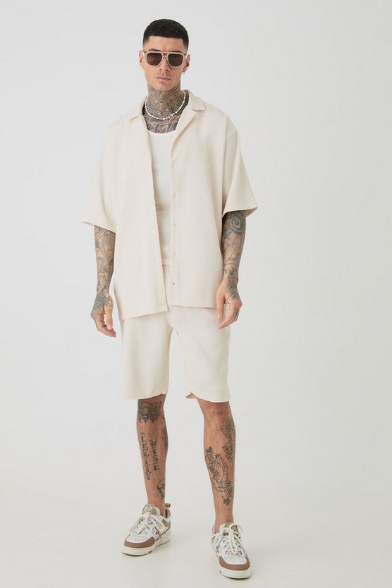 Tall Oversize Hemd & Shorts in Ecru