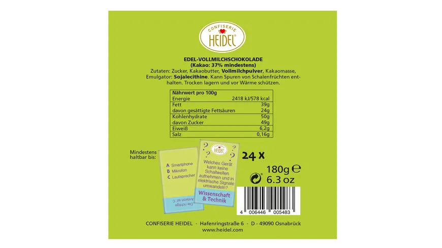 HEIDEL Wissensquiz Schokotäfelchen 180 g