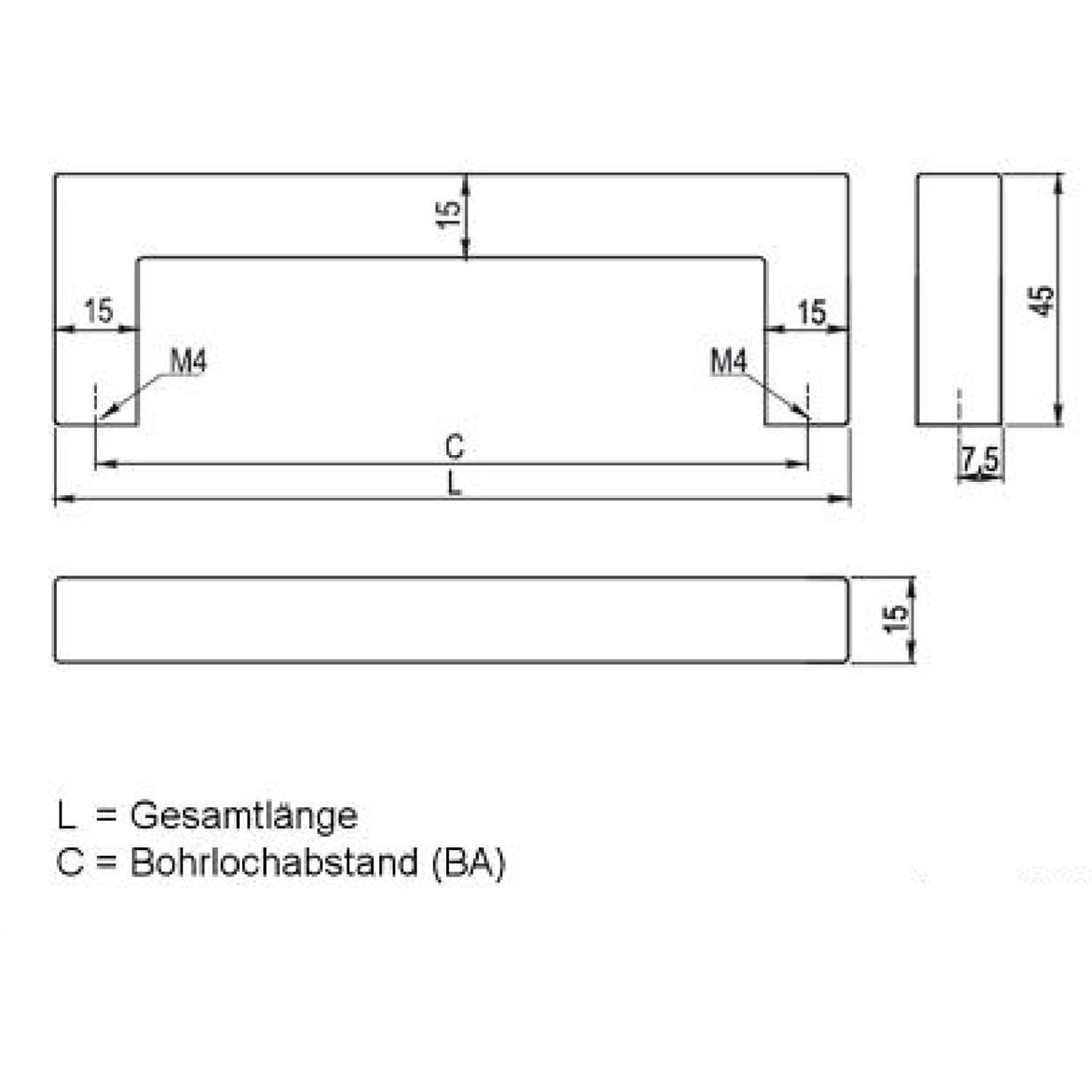 SO-TECH® Möbelgriff Stangengriff E3 echt Edelstahl 15 x 15 mm BA 128 - 800 mm, Griff Schrankgriff Schubladengriff - incl. Schrauben