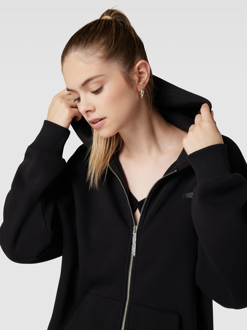Sweatjacke mit gerippten Abschlüssen in schwarz