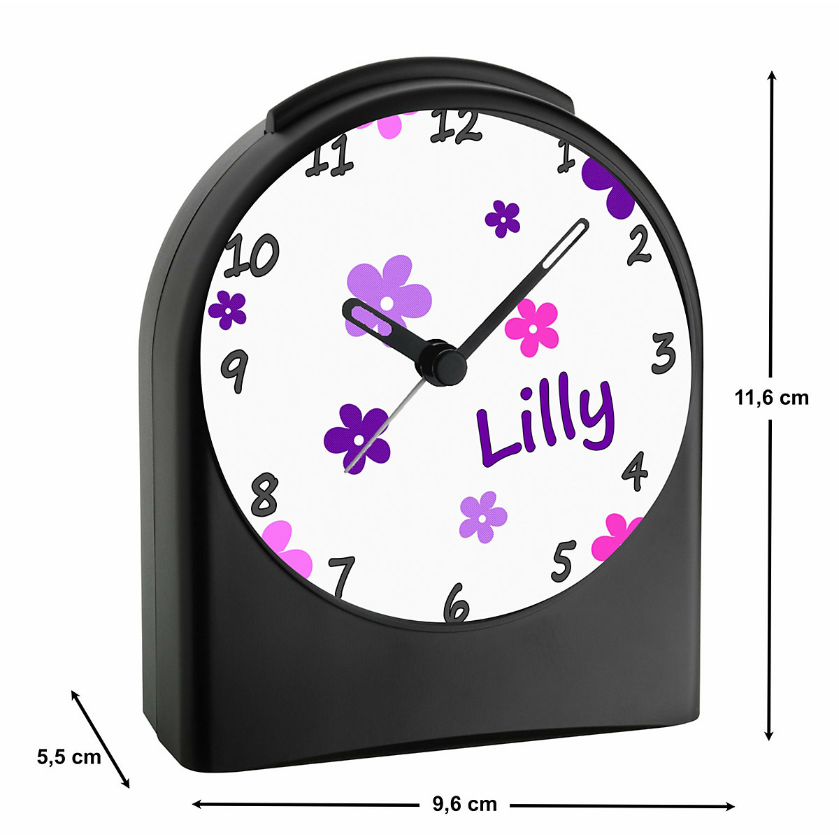 Kinder Funkwecker personalisiert mit Namen Blume Atom-/Funkuhr, 12-Stunden-Anzeigeformat, Schlummerfunktion, Nachtlicht, Geräuschlos/Ohne Ticken