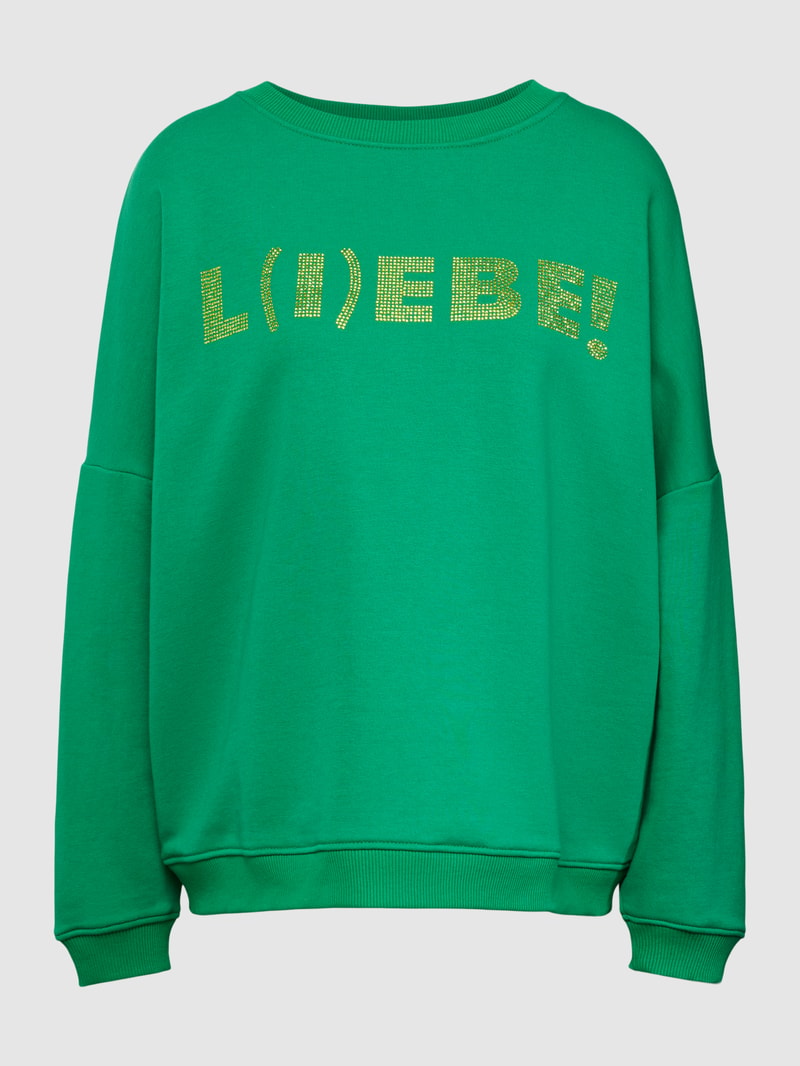 Sweatshirt mit Statement-Print Modell 'L(I)EBE!' in grün