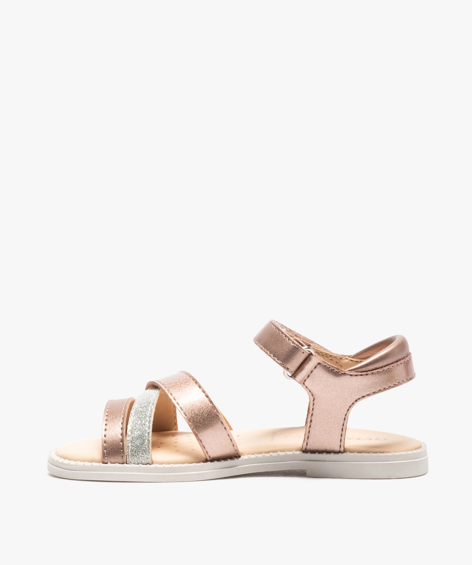 Sandales fille à fines brides métallisées et scratch – ... rose | GEMO
