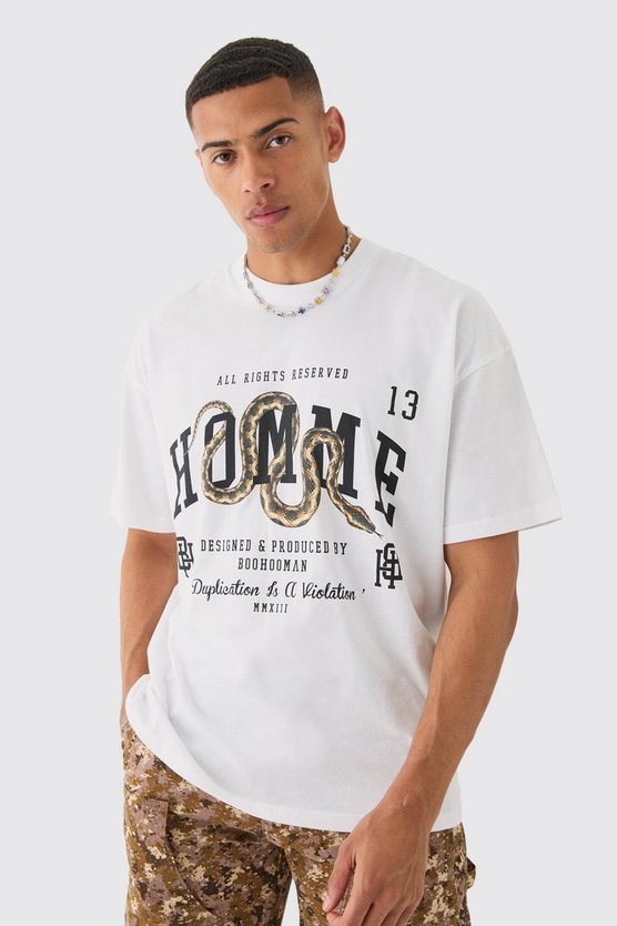 Oversize T-Shirt mit Homme Schlagenprint