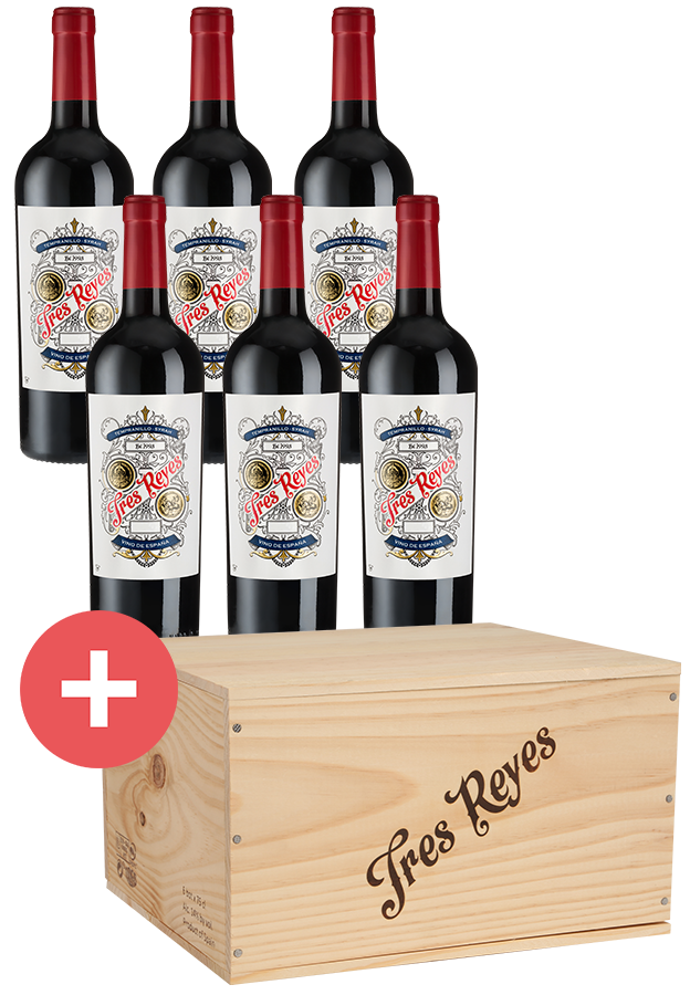 6er-Holzkiste Tres Reyes Tempranillo-Syrah 2020