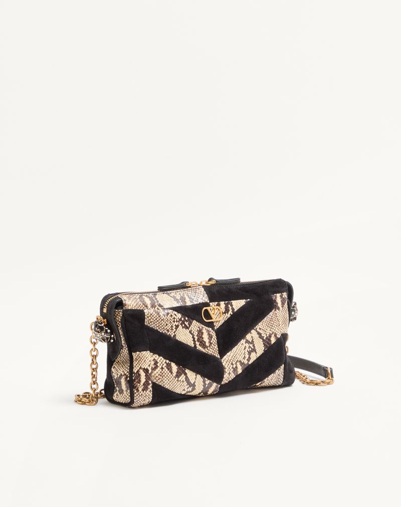 Valentino Garavani Panthea Lille Chevron Python og Ruskinds Skuldertaske