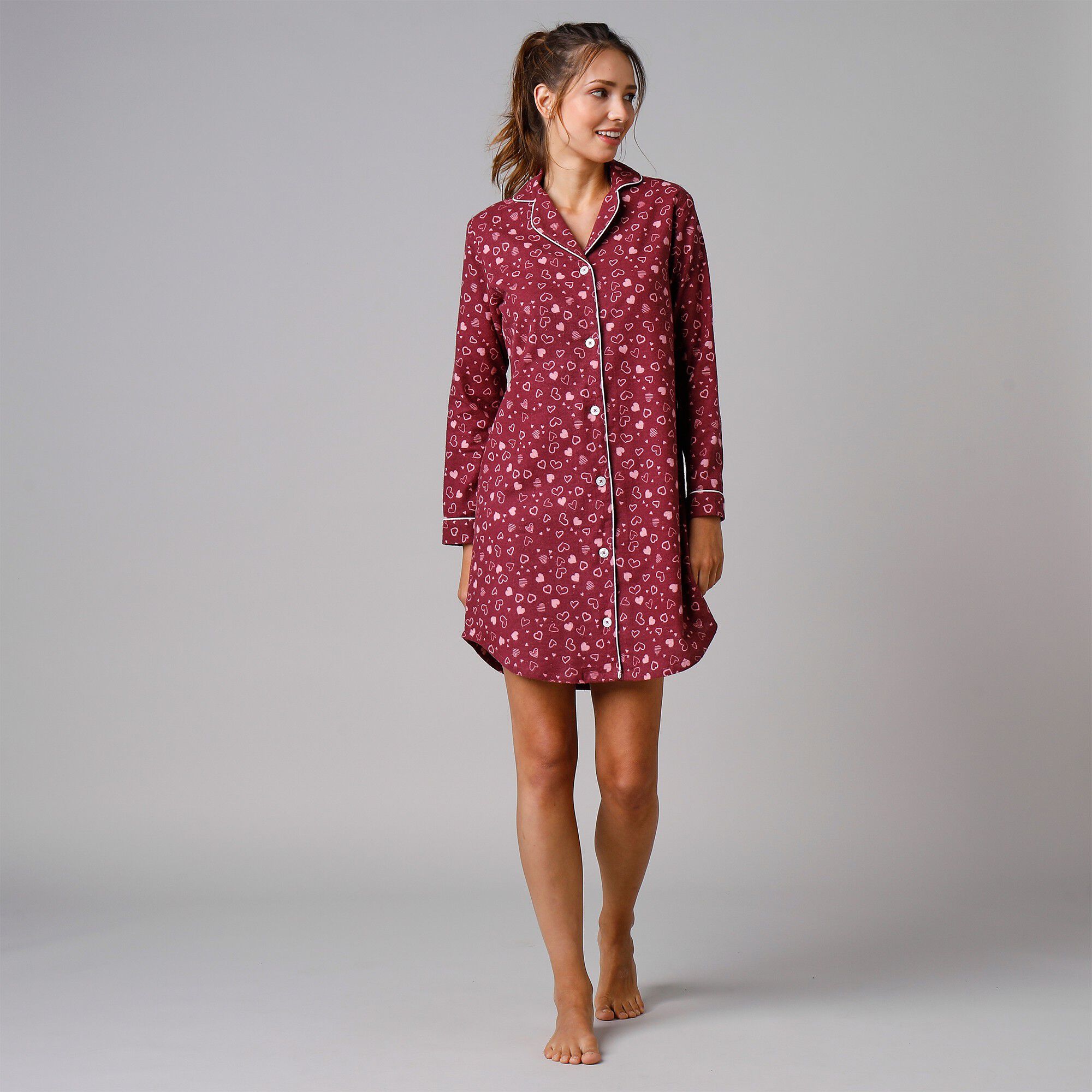 Chemise de nuit en pilou forme liquette imprimé coeur