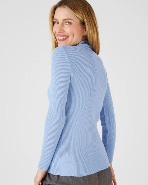 Pull col montant, 50% laine mérinos, uni et rayé