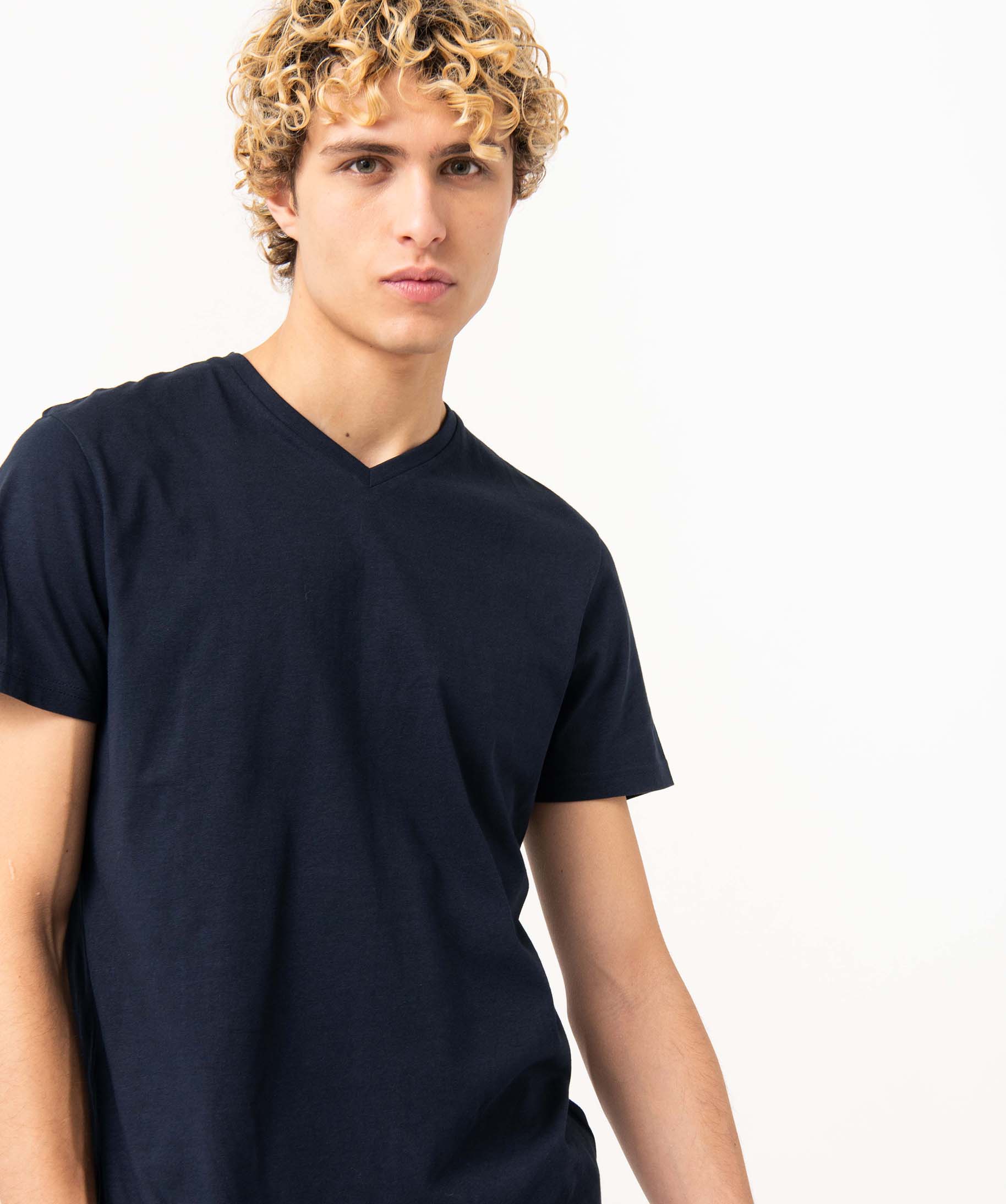 Tee-shirt homme à manches courtes et col V bleu | GEMO