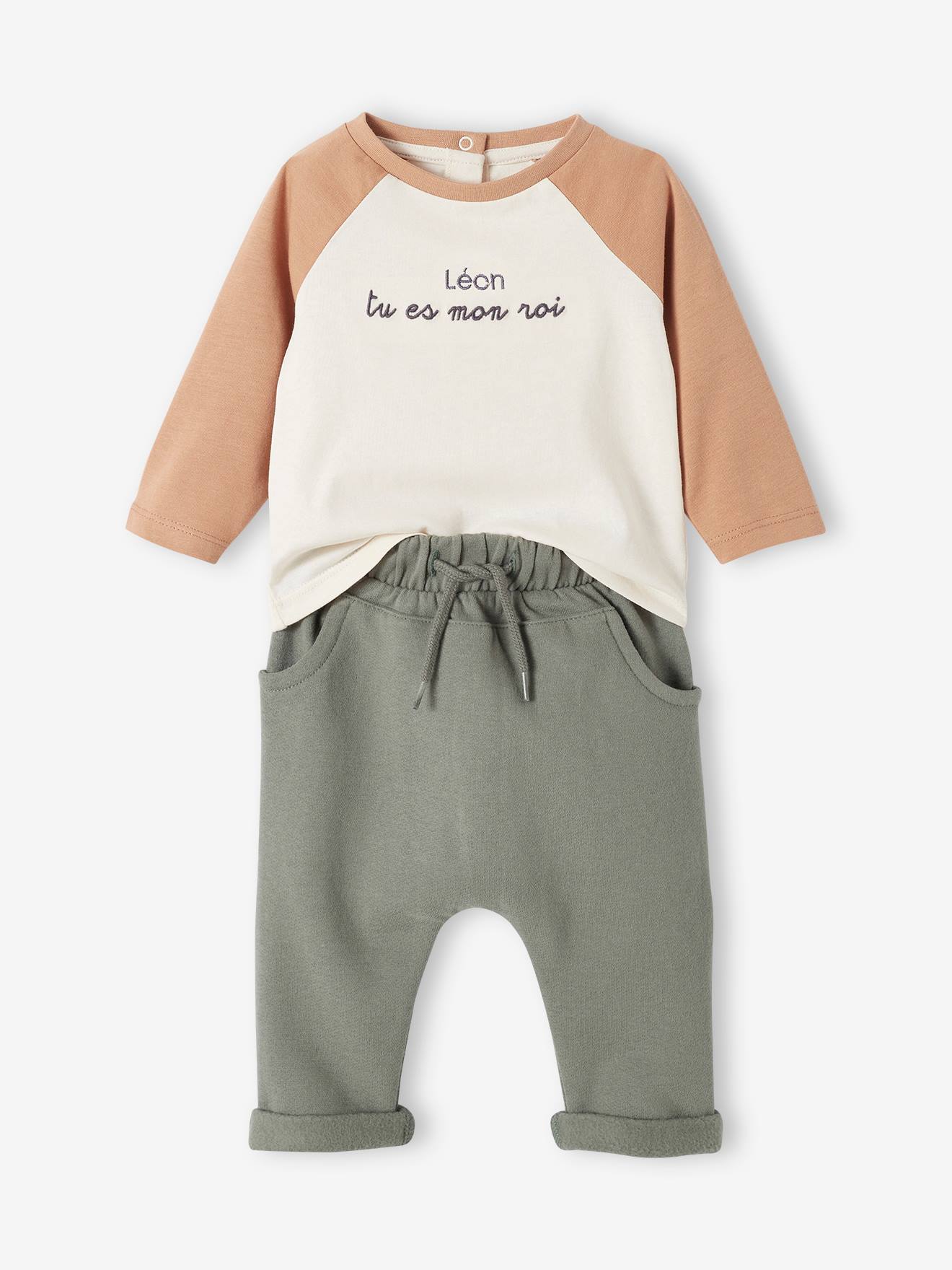 Ensemble bébé : T-shirt à personnaliser + pantalon en molleton vert