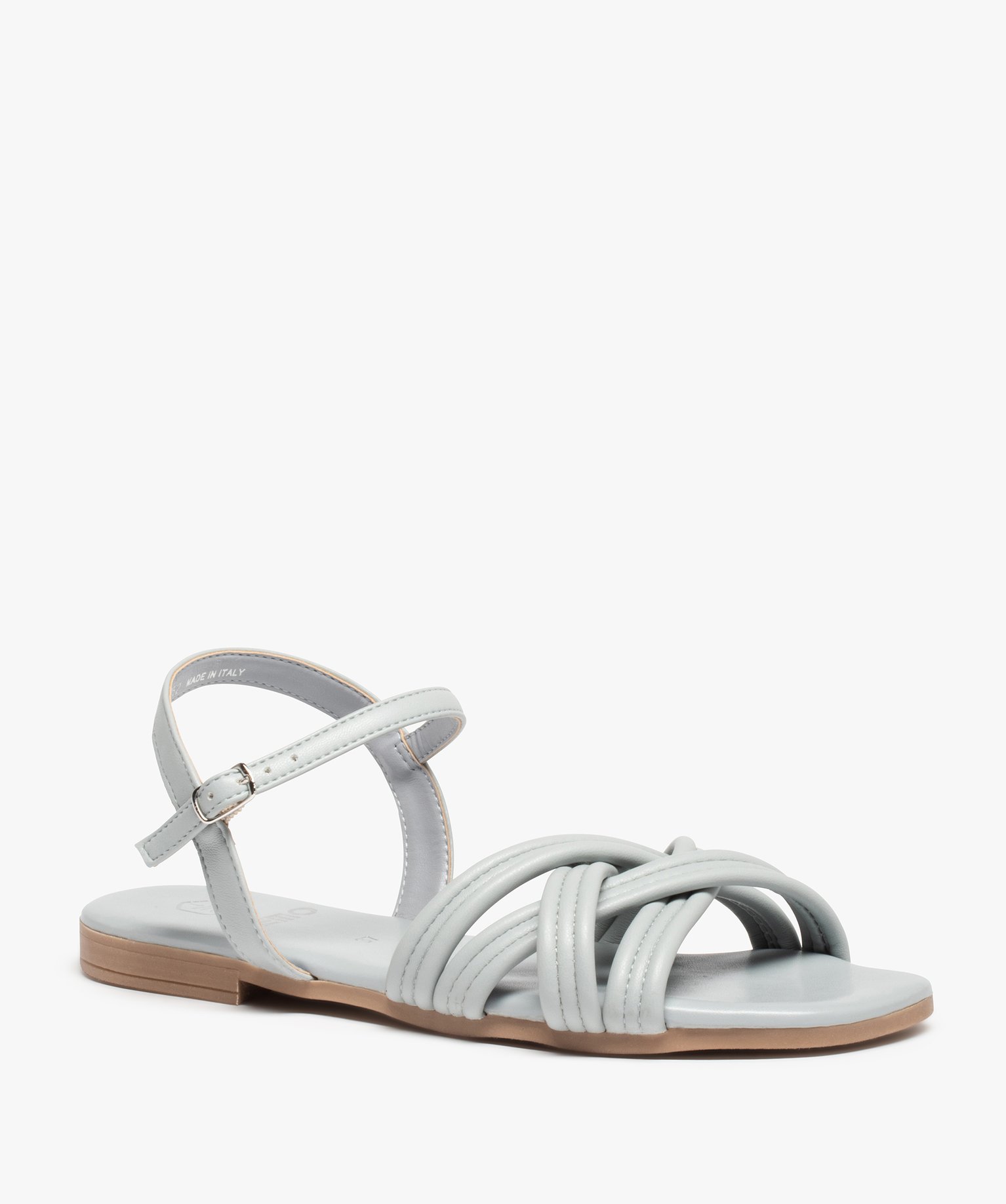 Sandales femme à talon plat et fines brides unies bleu | GEMO