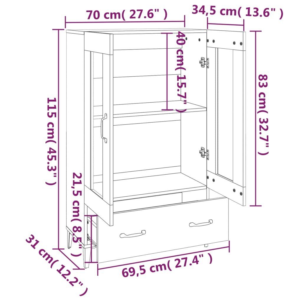 vidaXL Sideboard Highboard Räuchereiche 70x31x115 cm Holzwerkstoff (1 St)