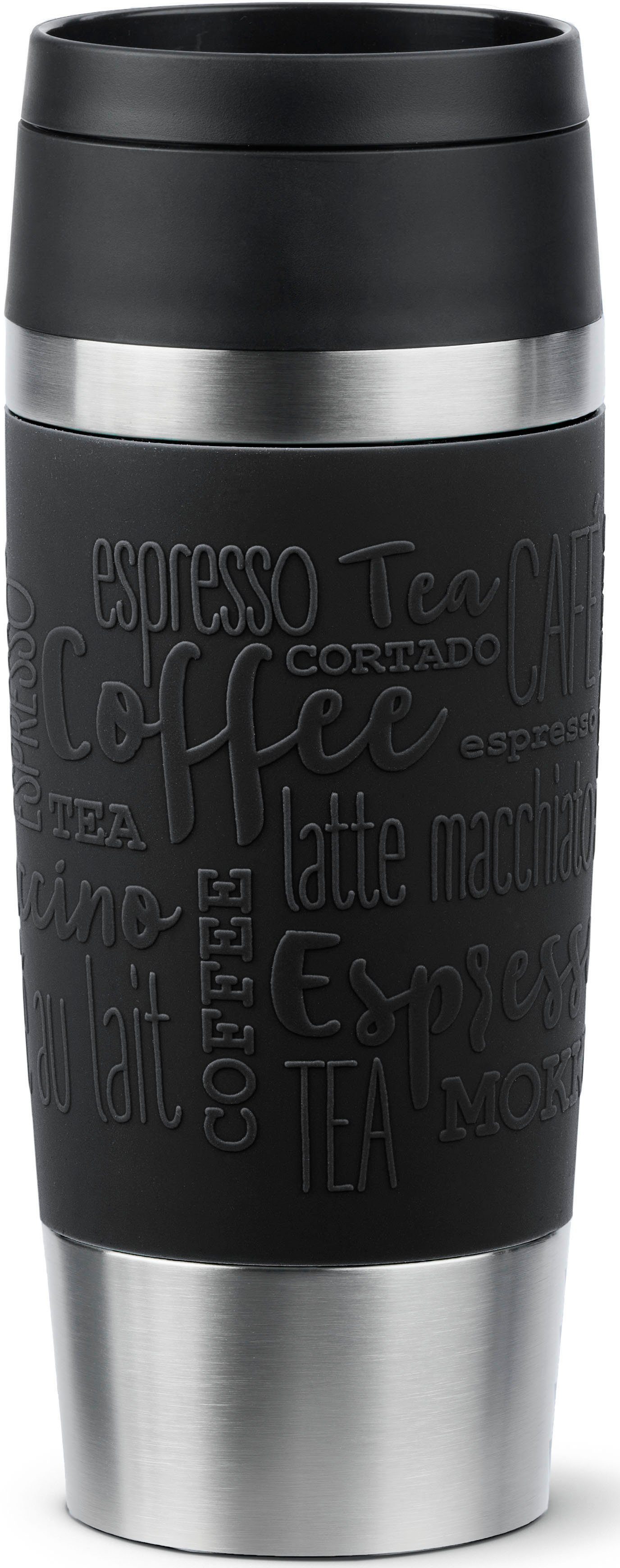 Emsa Thermobecher Travel Mug Classic, Edelstahl, Kunststoff, Silikon, 6h heiß, 12h kalt, 100% dicht, spülmaschinenfest, 360°-Trinköffnung