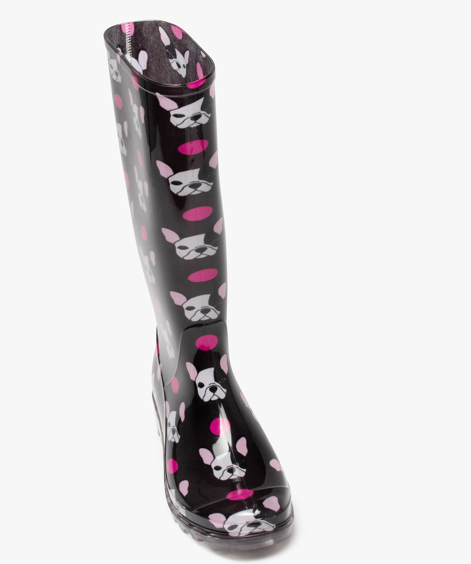 Bottes de pluie femme fantaisie imprimées chiens noir | GEMO