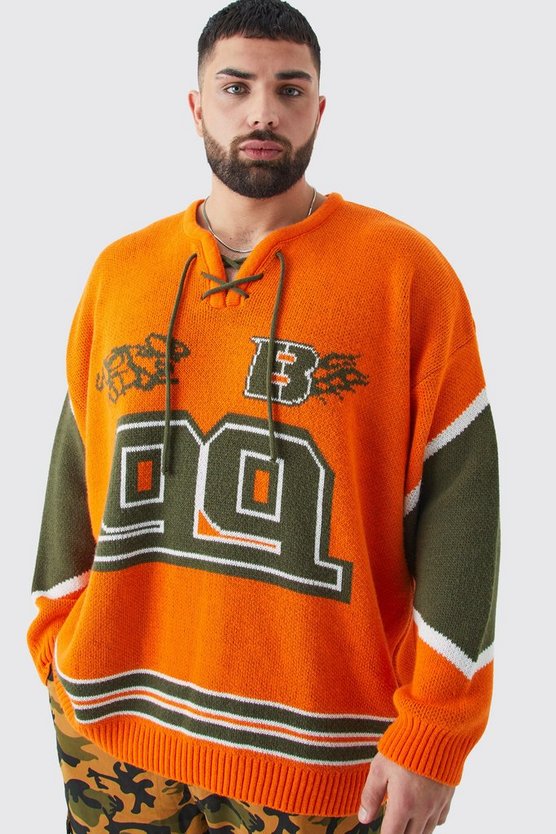 Plus Oversized Lace Up Hockey Jumper