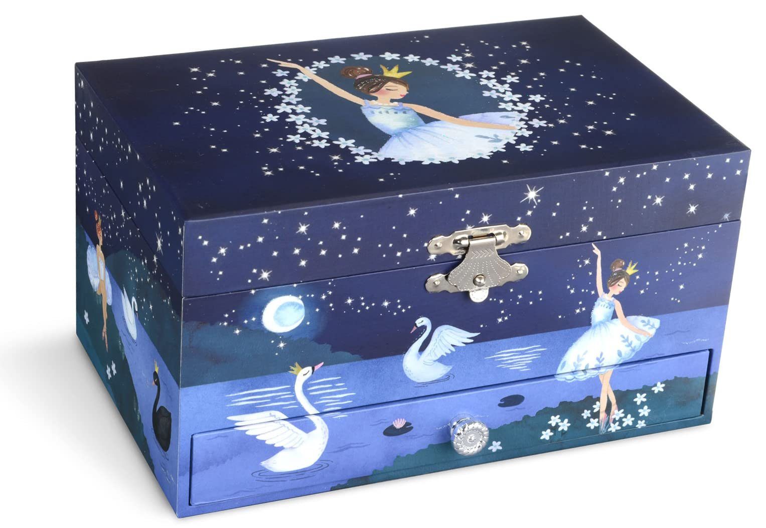 Jewelkeeper Schmuckkasten Musikalische Schmuckbox für Mädchen mit Schublade, Grün Pferdholz Metall