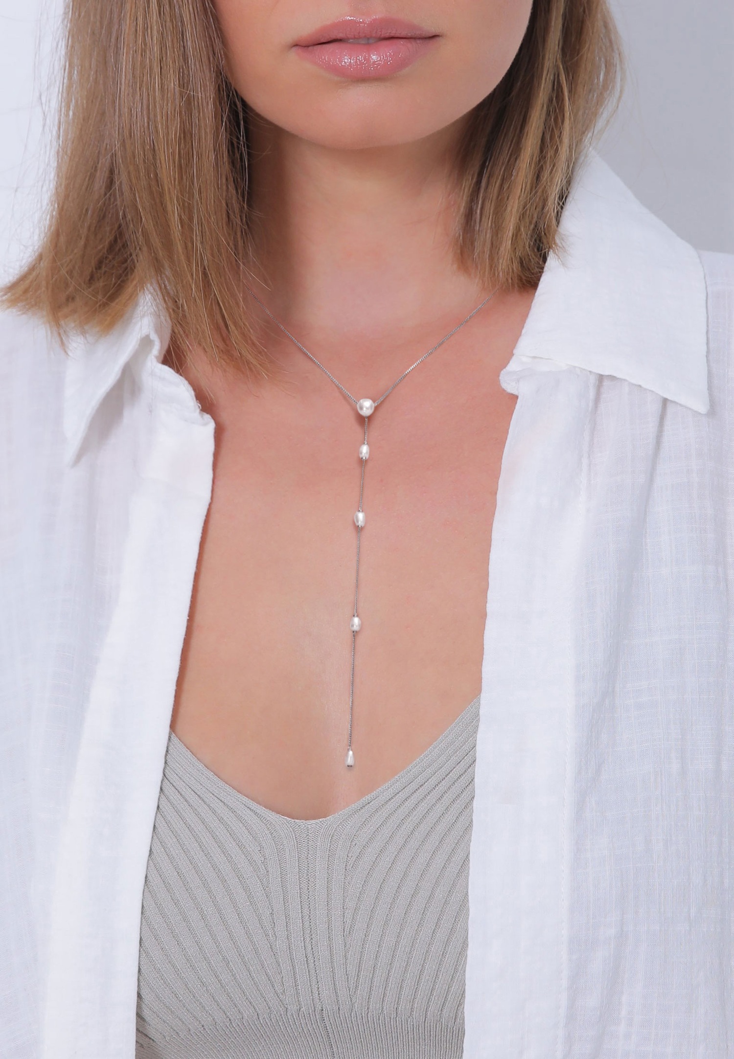 Elli PREMIUM -Y con perle Perle coltivate d'acqua dolce da donna Argento sterling 925 bianco Festa / Capodanno 38 cm