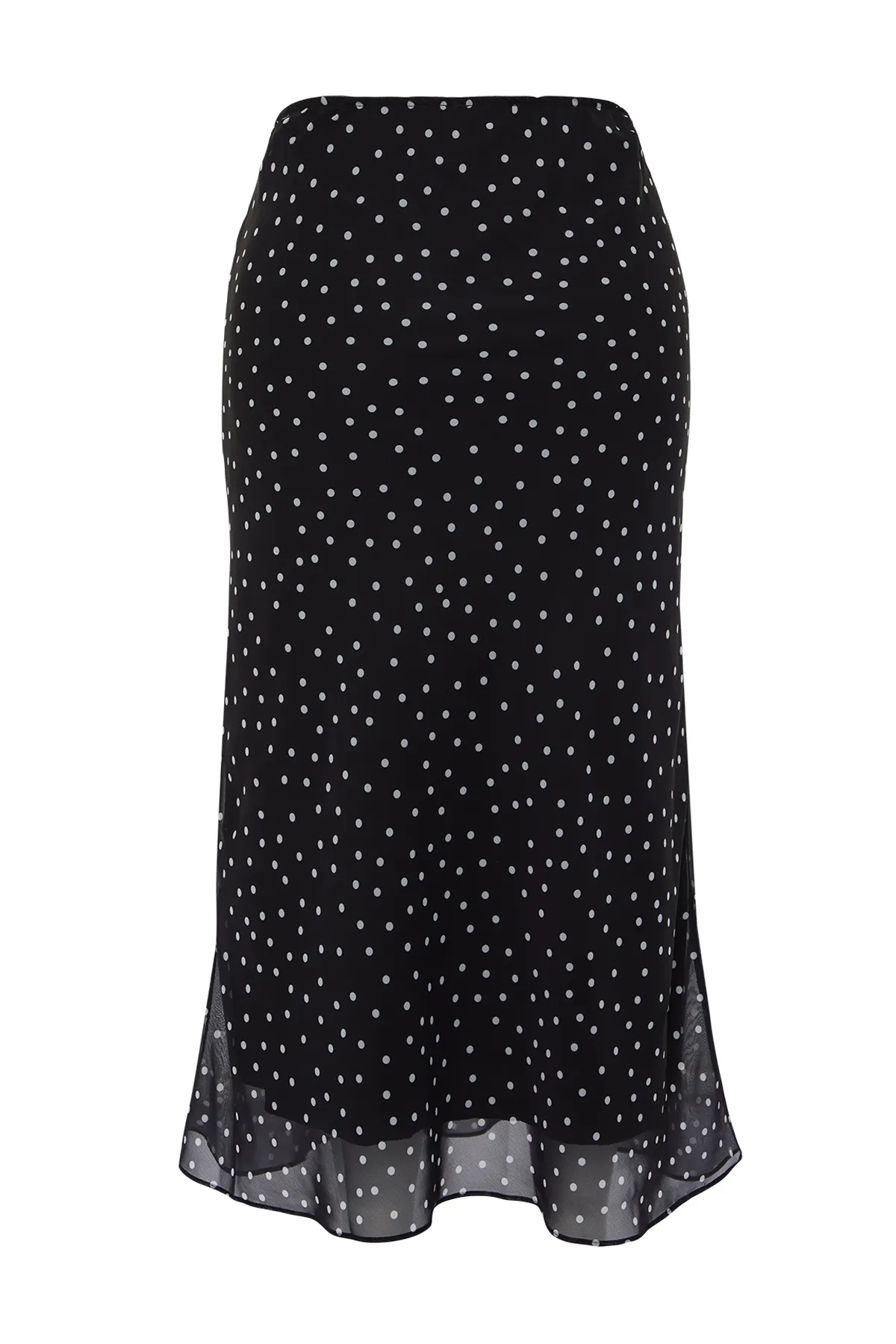 Trendyol Curve  Schwarzer gewebter Rock mit Fischmuster und Punkten TBBSS24AZ00024