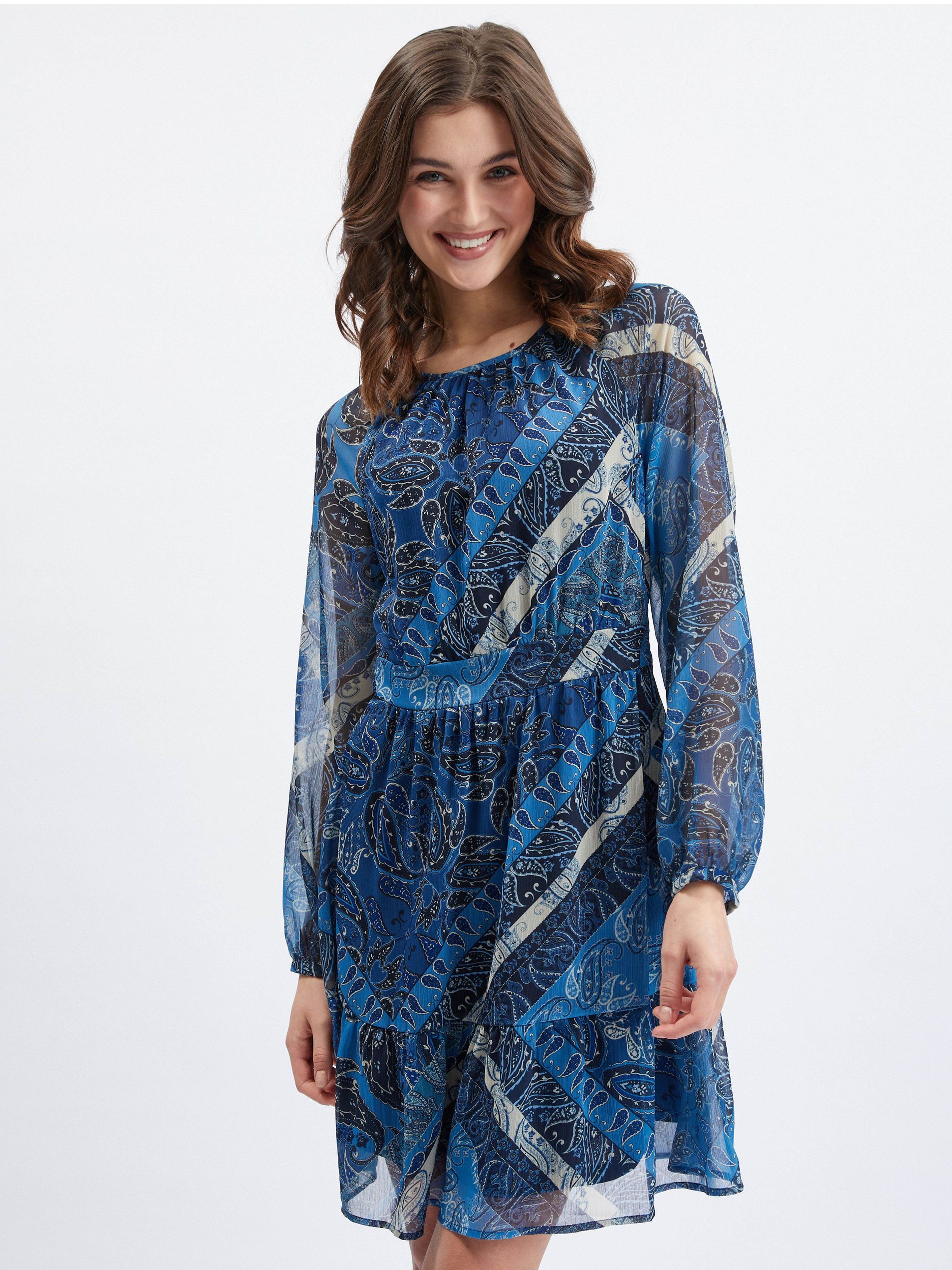 Dunkelblaues gemustertes Damenkleid ORSAY