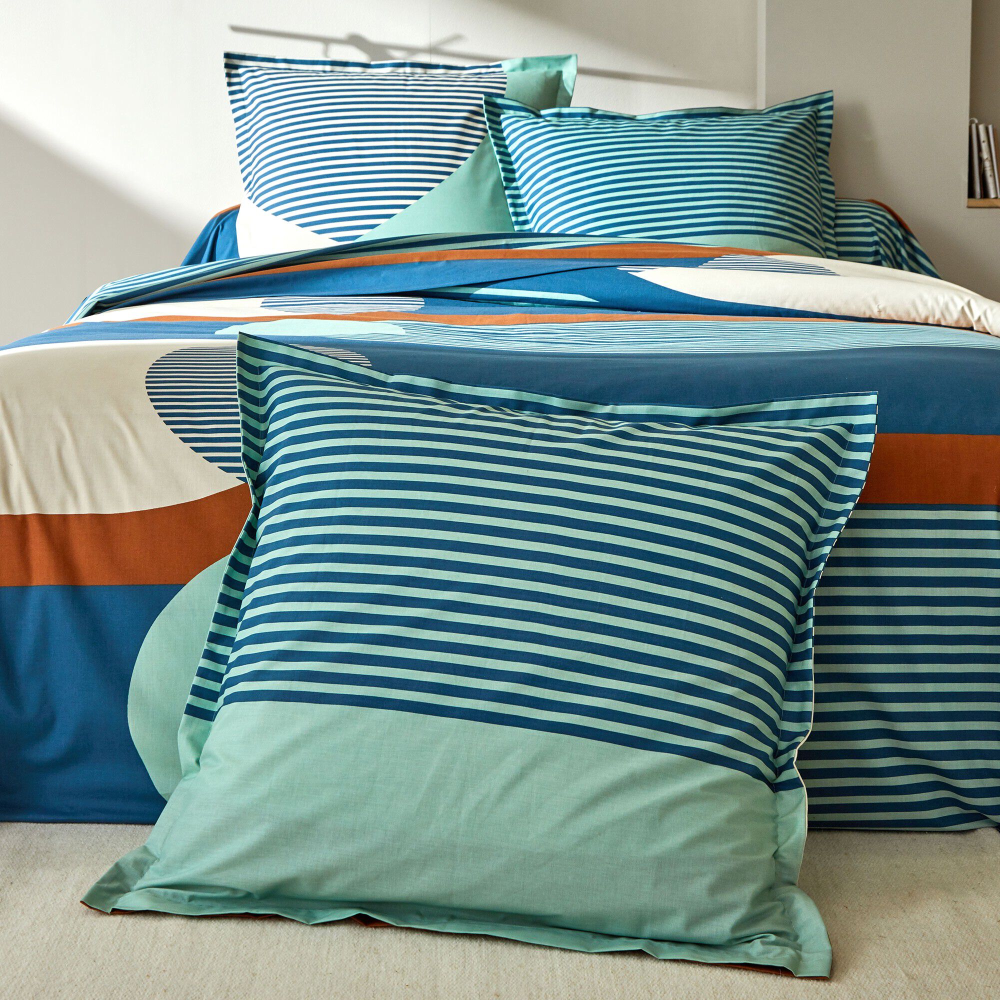 Linge de lit Nico en coton imprimé rayures style graphique