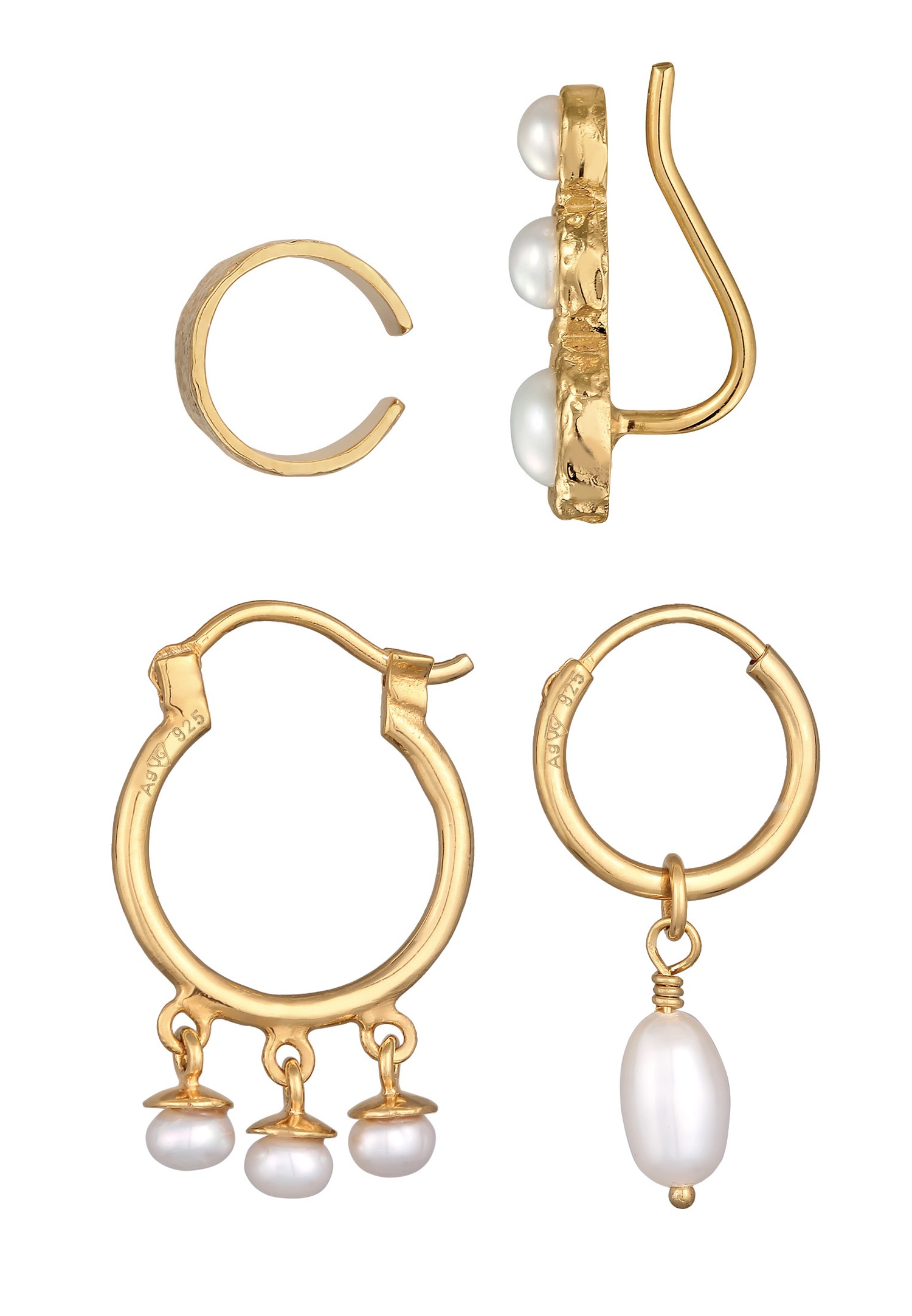 Elli Femmes Earcuff Créole Earclimber Set élégant con Perle di Cultura d'Eau Douce in argento sterling 925