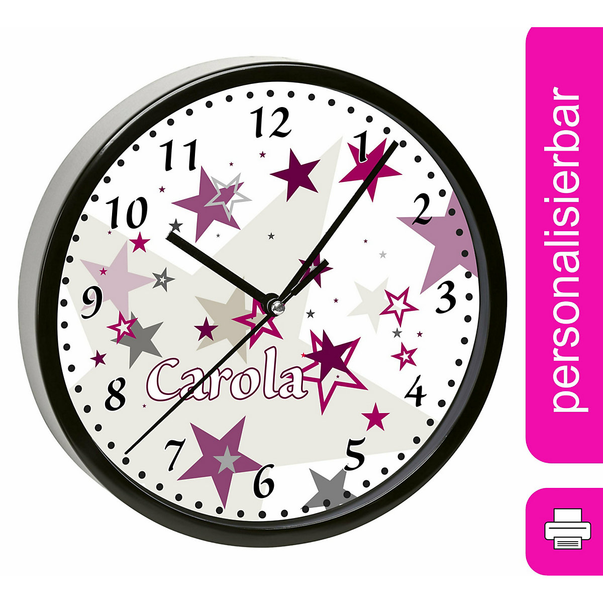 Kinder Wanduhr personalisiert mit Name Sternenhimmel Brombeere Grau