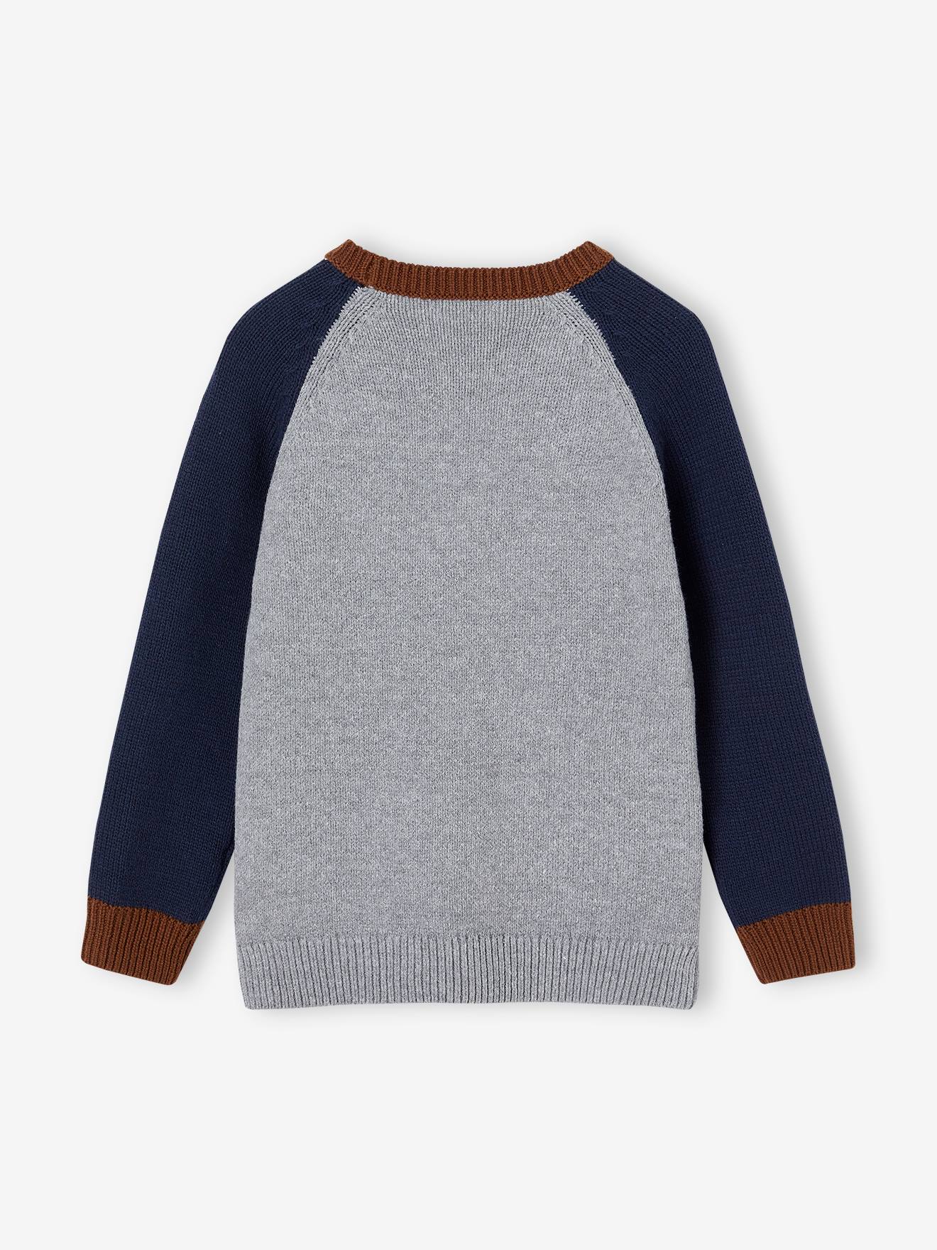 Vertbaudet Jungen Pullover mit Jacquard-Motiv - grau meliert