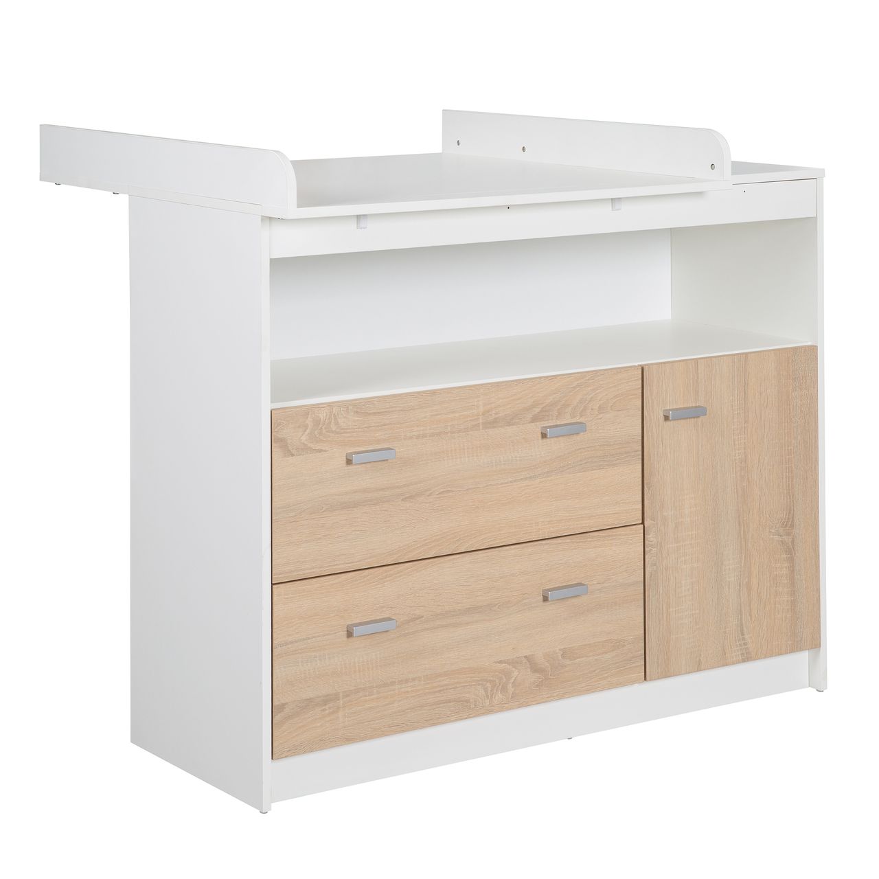 Roba Wickelkommode mit Wickelansatz, 2 Schubladen, 1 Tür, 1 offenes Fach, weiß, Wickelhöhe: 90cm