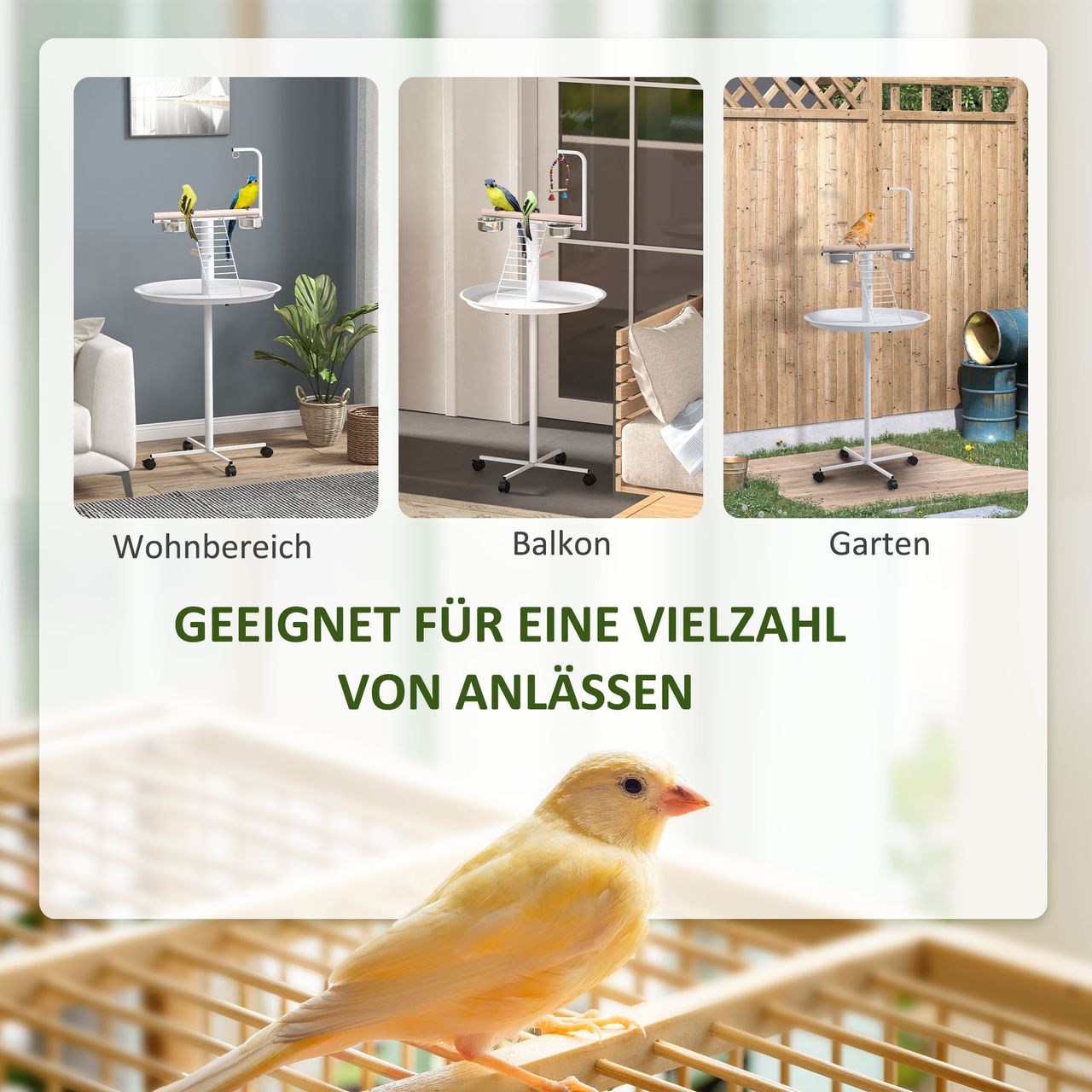 PawHut Vogelständer mit Futterstation Vogelfutterstation mit Rädern, Sitzstangen