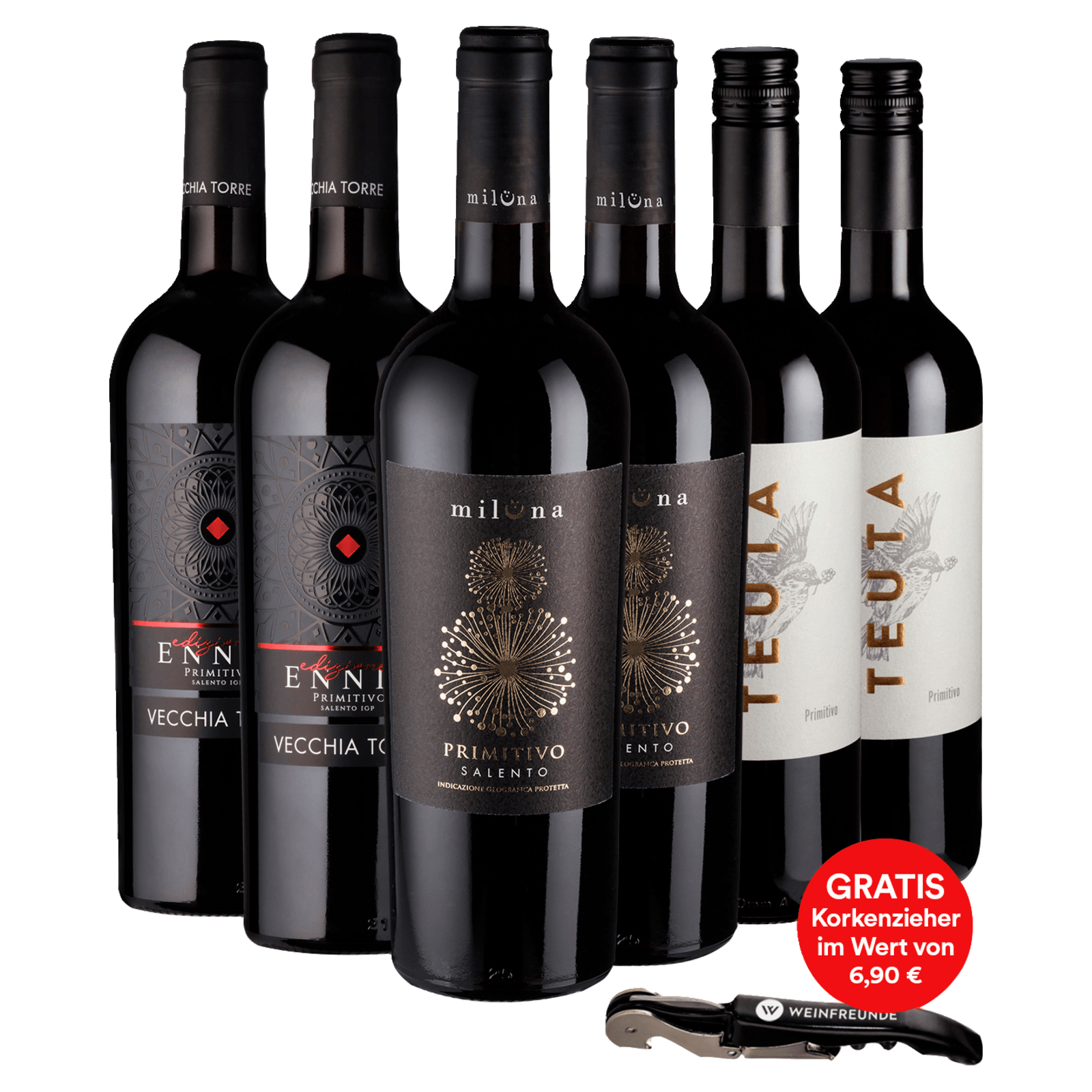 Weinset Rotwein Apulien Primitivo, 3er Set, 6x0,75l