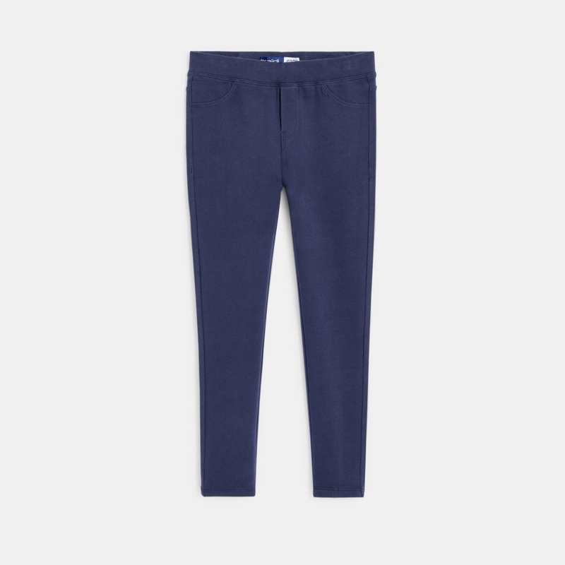 Leggings en jersey uni bleu fille