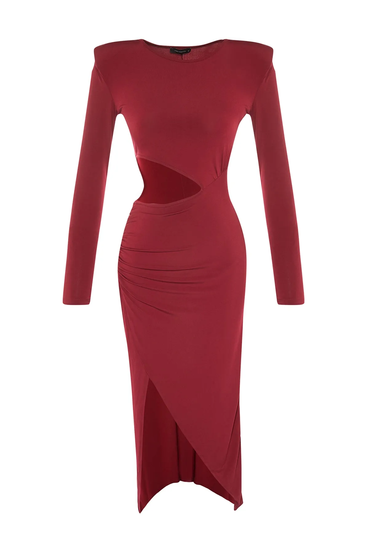 Trendyol Collection  Burgunderrotes, zweireihiges, gestricktes, detailliertes, elegantes Abendkleid mit Fenster/Ausschnitt TPRAW23EL00272
