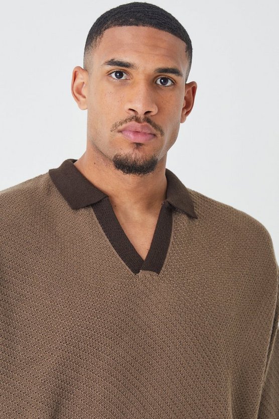 Tall langärmliges Oversize Poloshirt mit Kontrast-Kragen