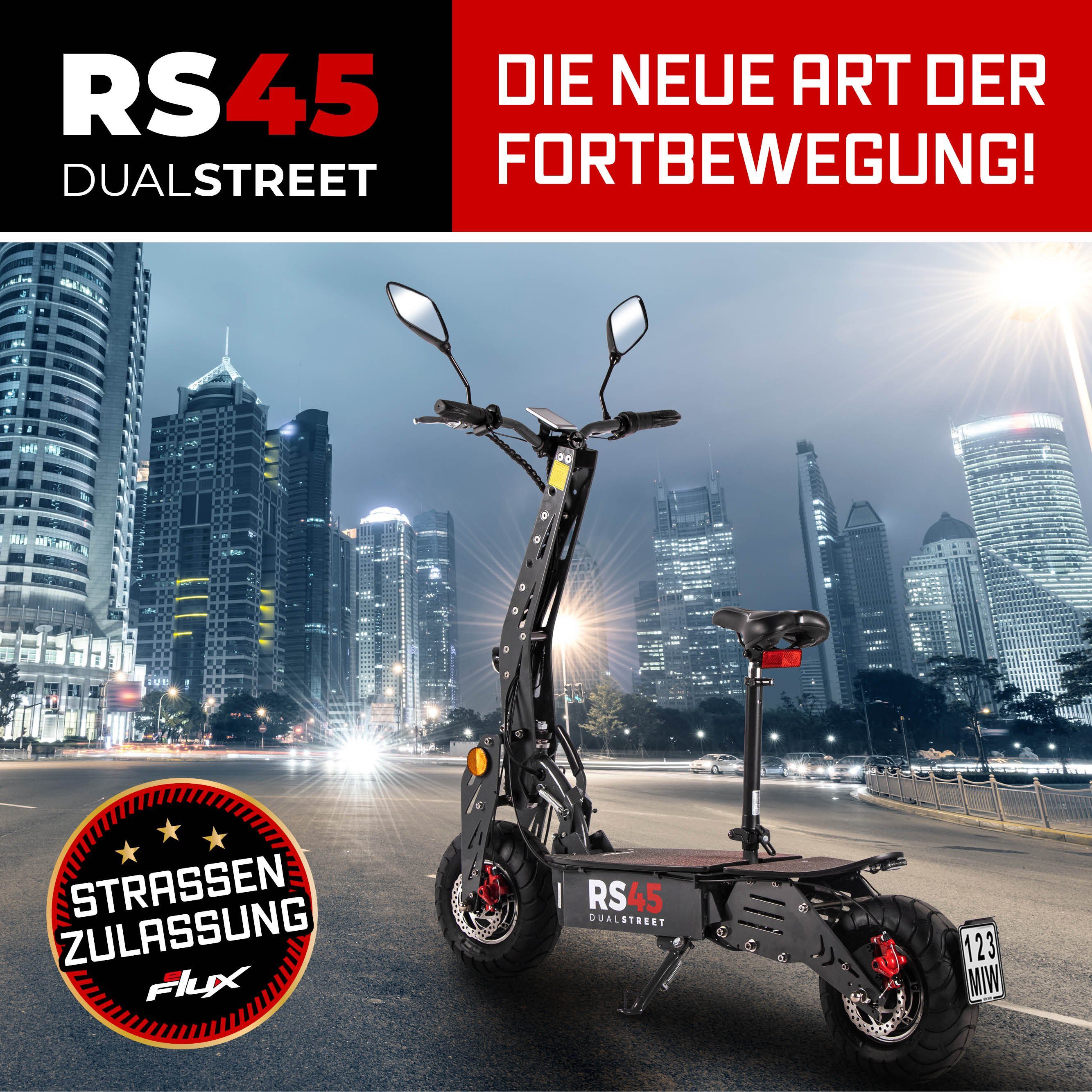 eFlux E-Scooter RS45 Elektro Roller mit Straßenzulassung klappbar, 2000,00 W, 45 km/h, (1 tlg), Scooter - bis 50 km Reichweite - Lithium-Ionen Akku - Allrad