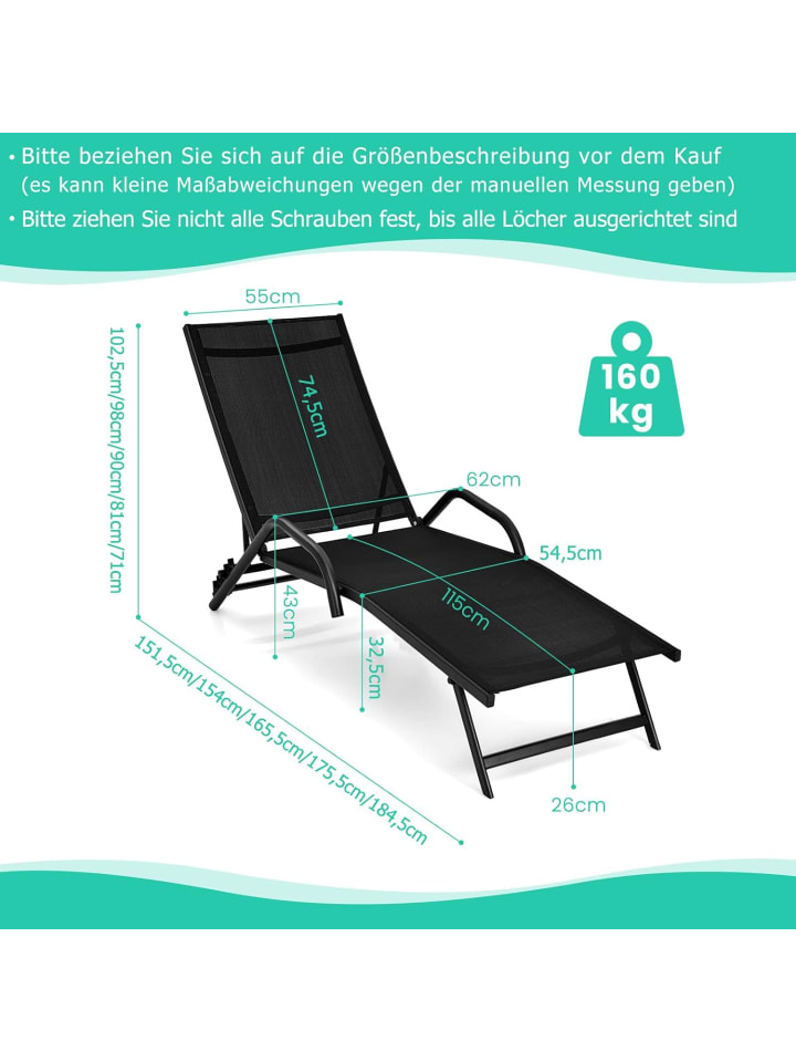 COSTWAY 2er Set Sonnenliege in Schwarz günstig kaufen onesize