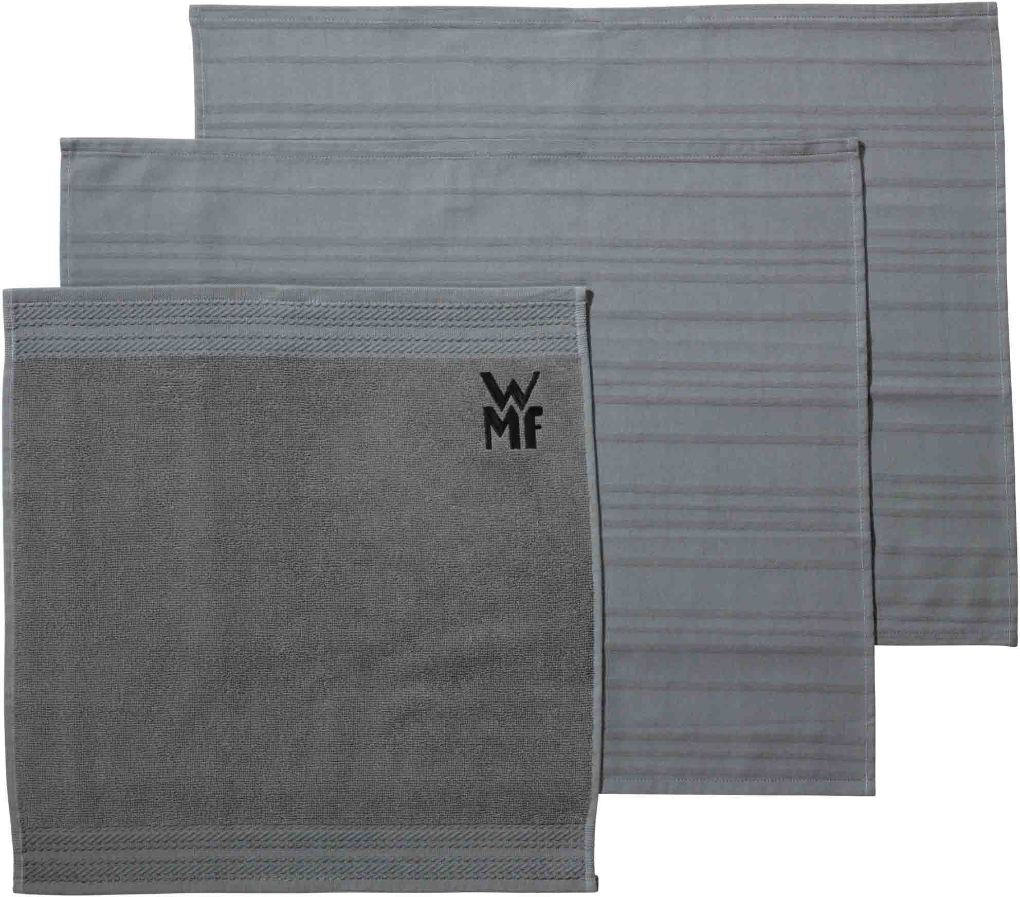 WMF Geschirrtuch, (Set, 3-tlg), 100% Baumwolle, mit aufgesticktem Logo