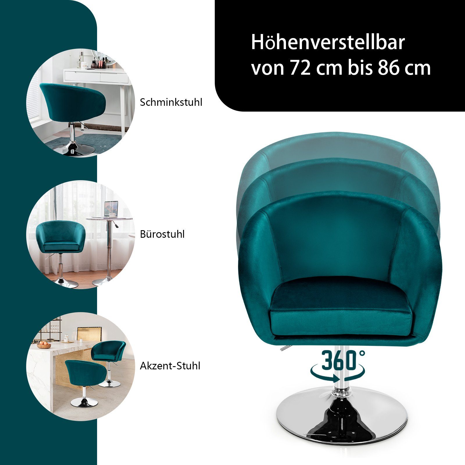 COSTWAY Polsterstuhl Akzentstuhl höhenverstellbar, 360° drehbar, bis 120kg