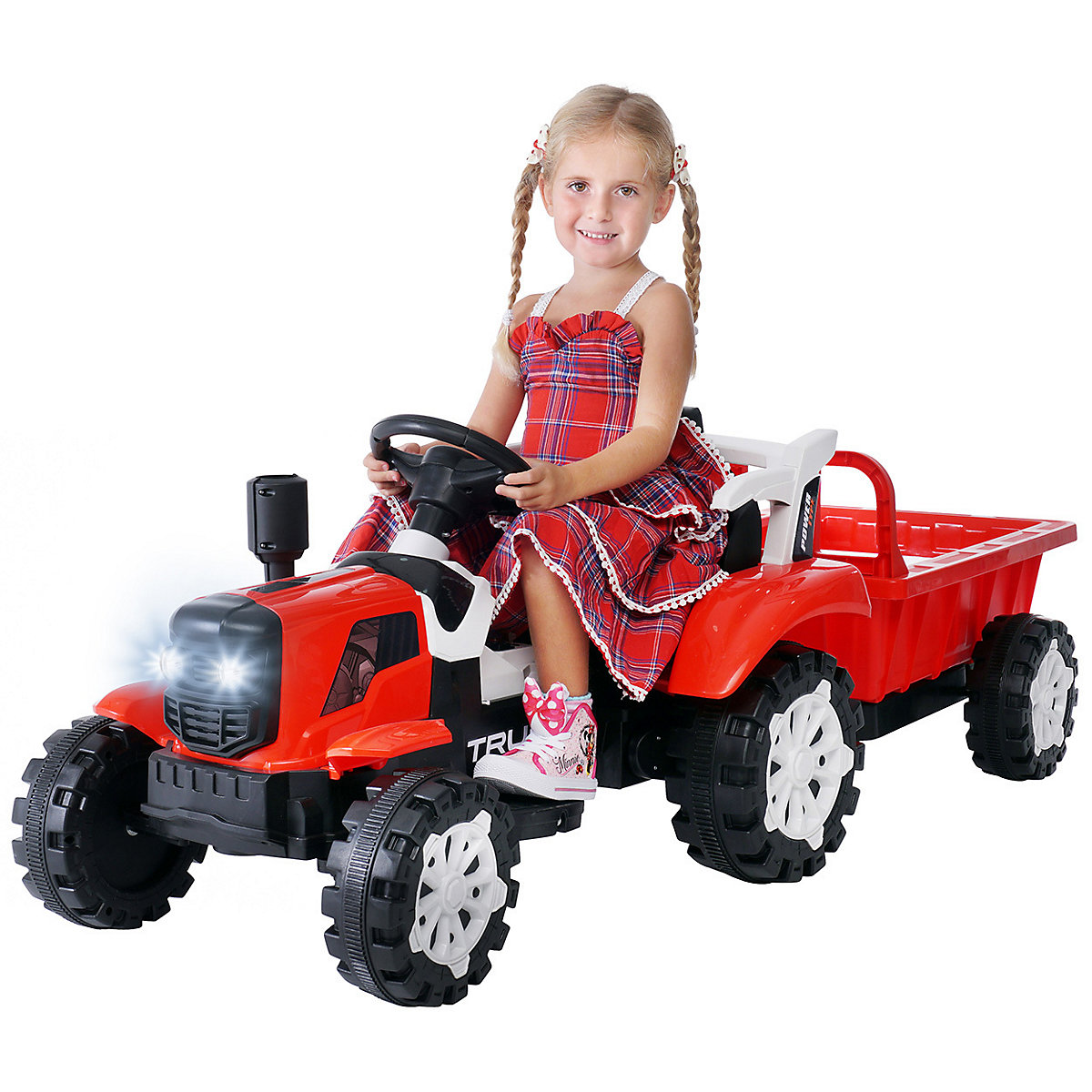 Kinder Elektroauto Traktor mit Anhänger - 2x25 Watt - Kinderauto mit Fernbedienung - Soundmodul