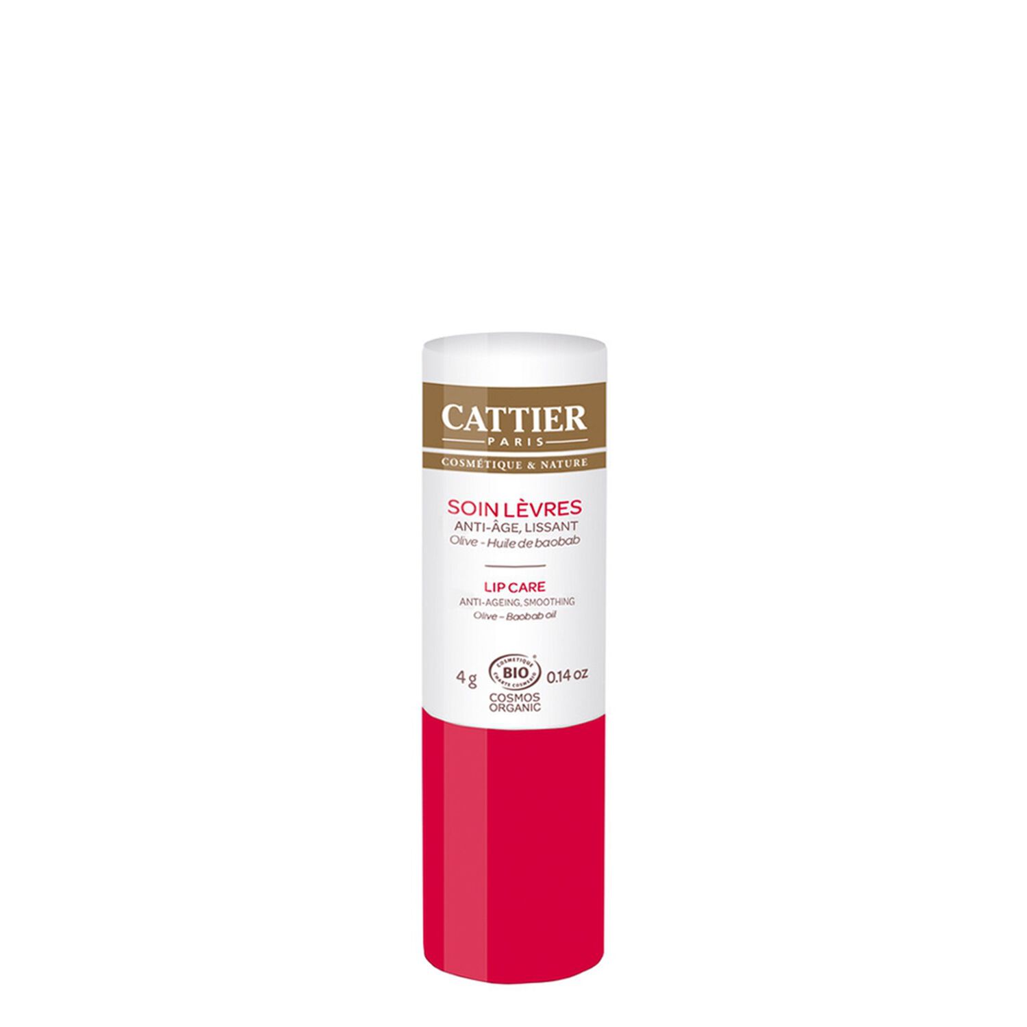 Cattier Stick Soin Lèvres Anti-Âge, Lissant - Olive & Huile de Baobab 4 g